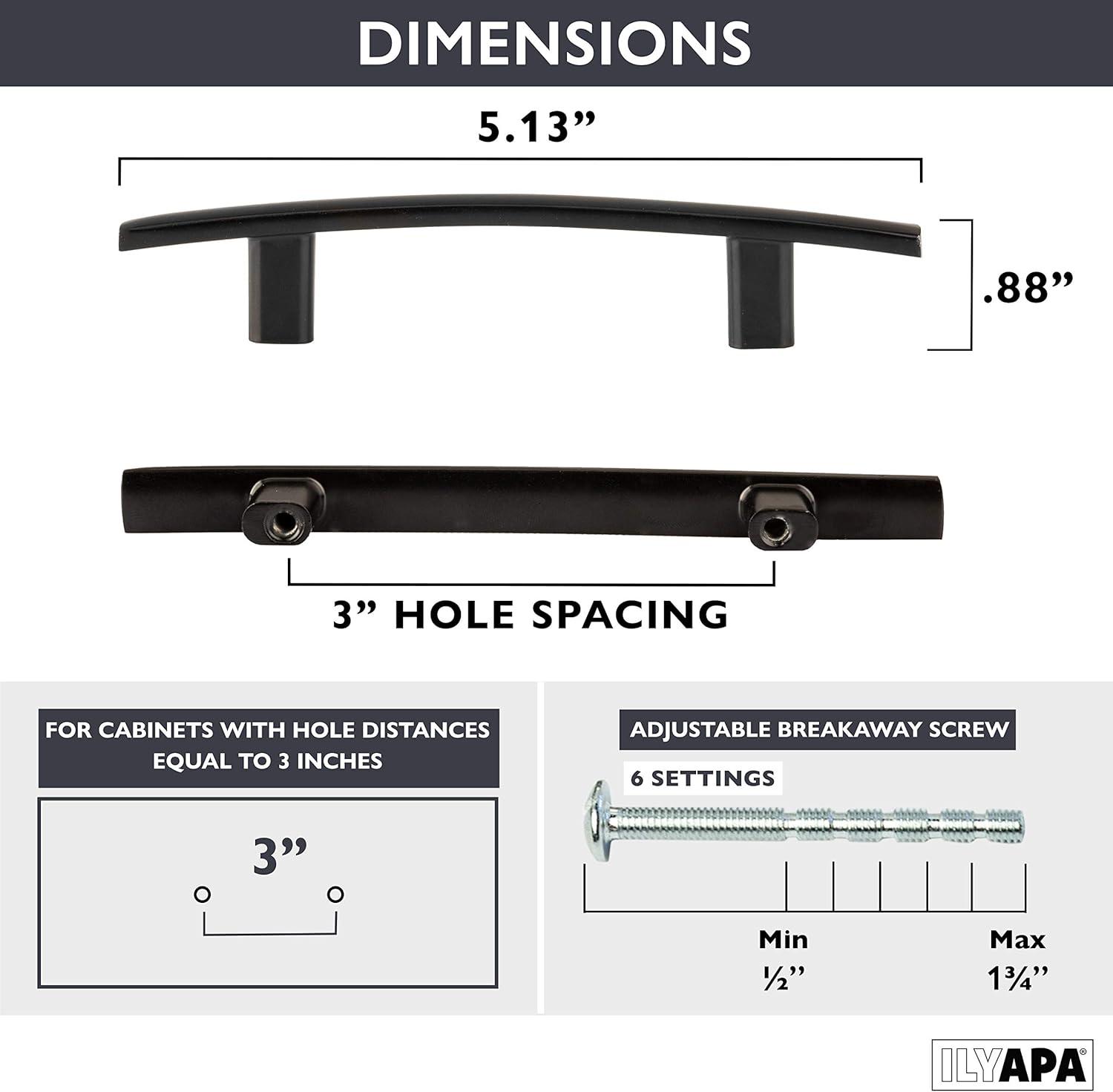 Ilyapa Oil Rubbed Bronze Kitchen Cabinet Handles, Curved Drawer Pulls - 3 Inch Hole Center Curved Bar Pulls - 10 Pack of Kitchen Hardware, Cabinet Knobs