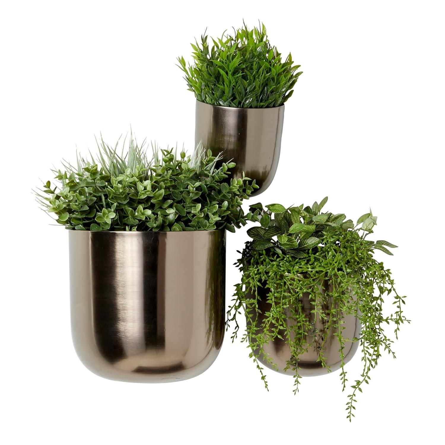 Set of 3 Contemporary Metal Planters in Stands - Olivia & May