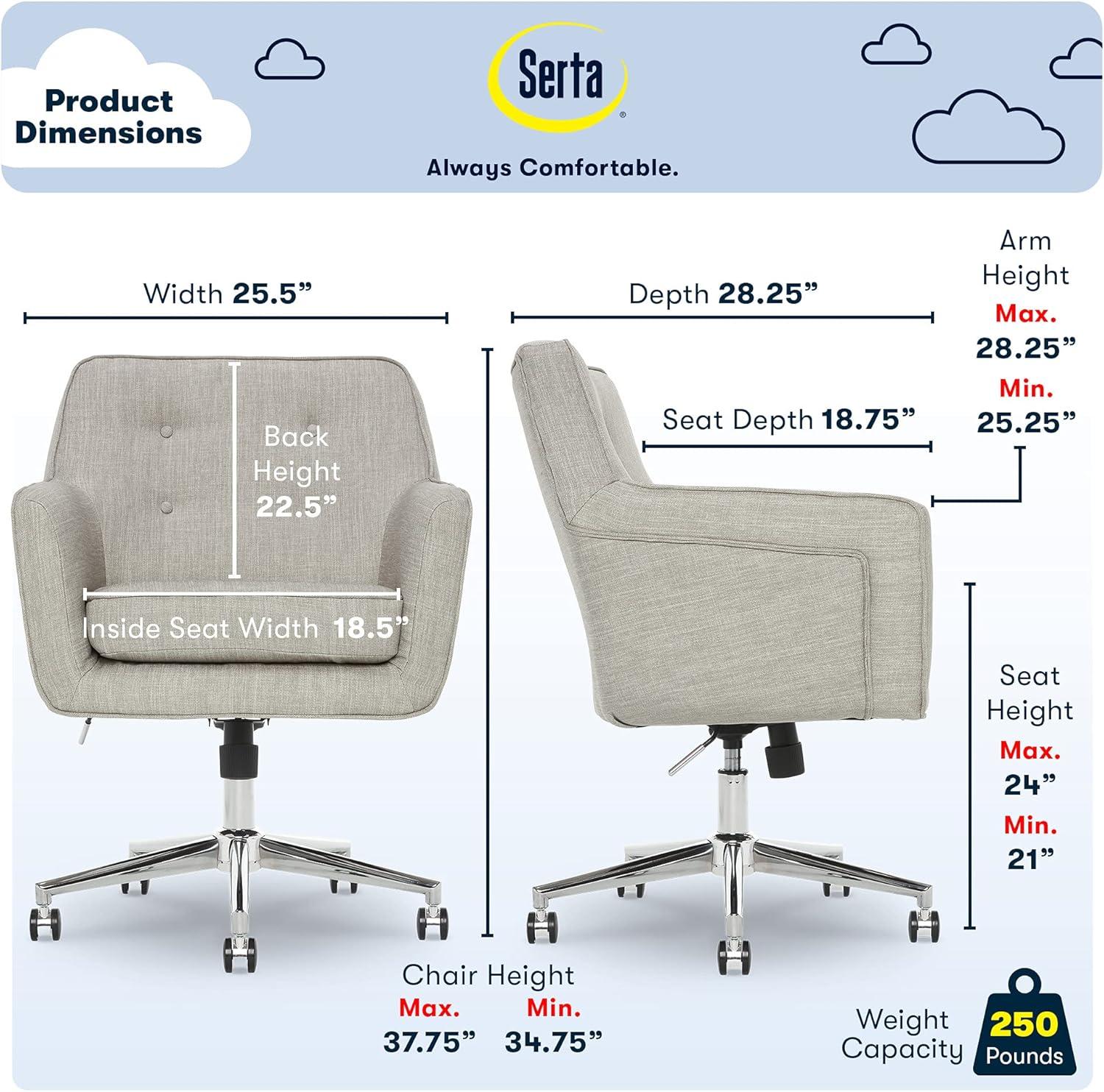 Serta Ashland Modern Office Chair, Mid-Back, Quality Memory Foam Cushion, Metal Base Chrome Finish