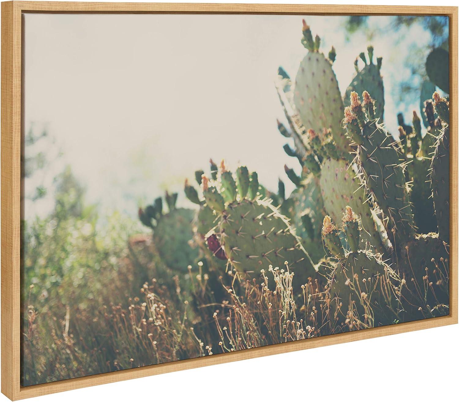 23" x 33" Sylvie A Desert Prickly Pear Cactus Framed Canvas Natural - Kate & Laurel All Things Decor: Wall Display Art