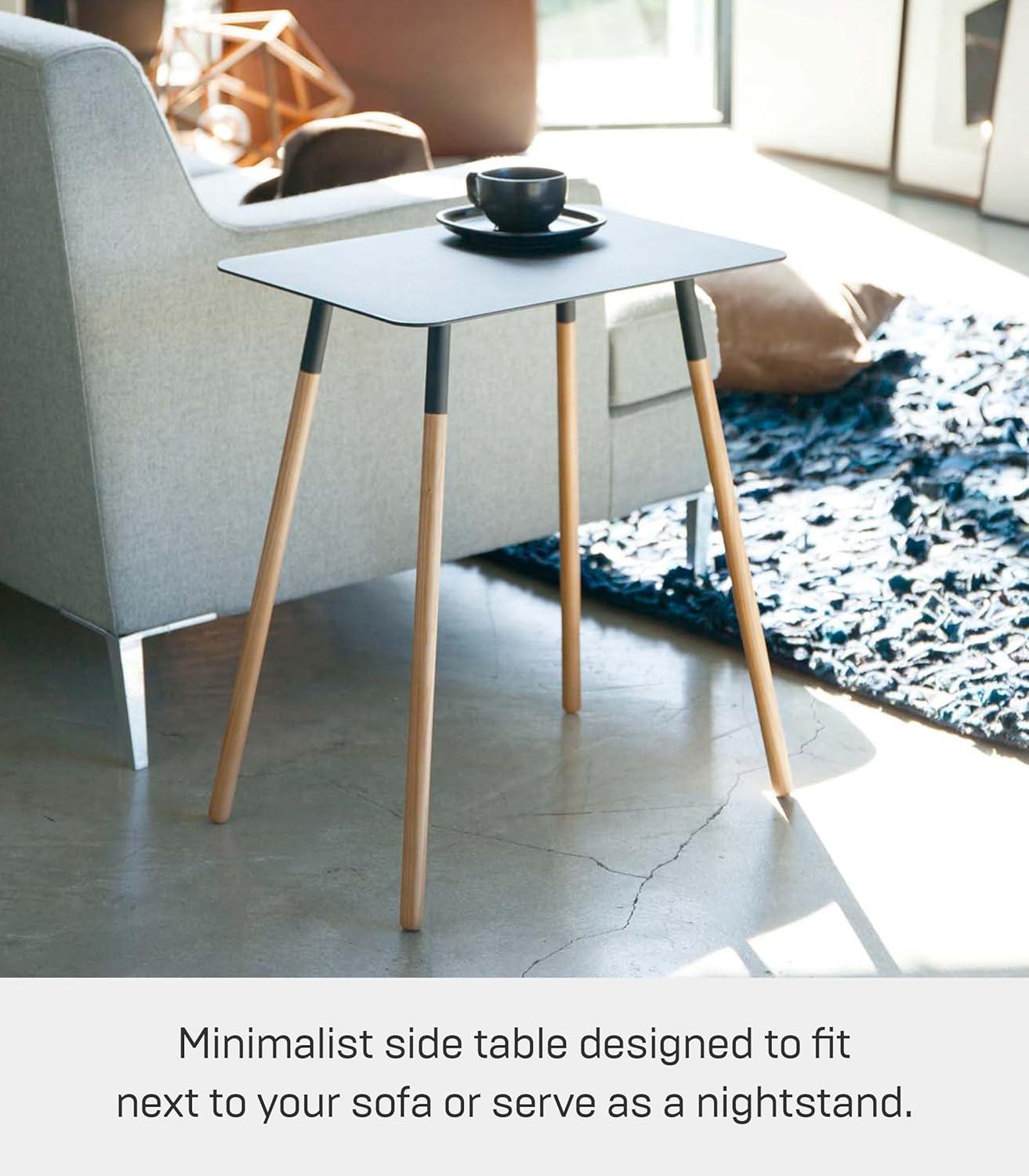 Yamazaki Home Modern Rectangular Side Table For Living Room Or Small Bedside Steel + Wood End Table