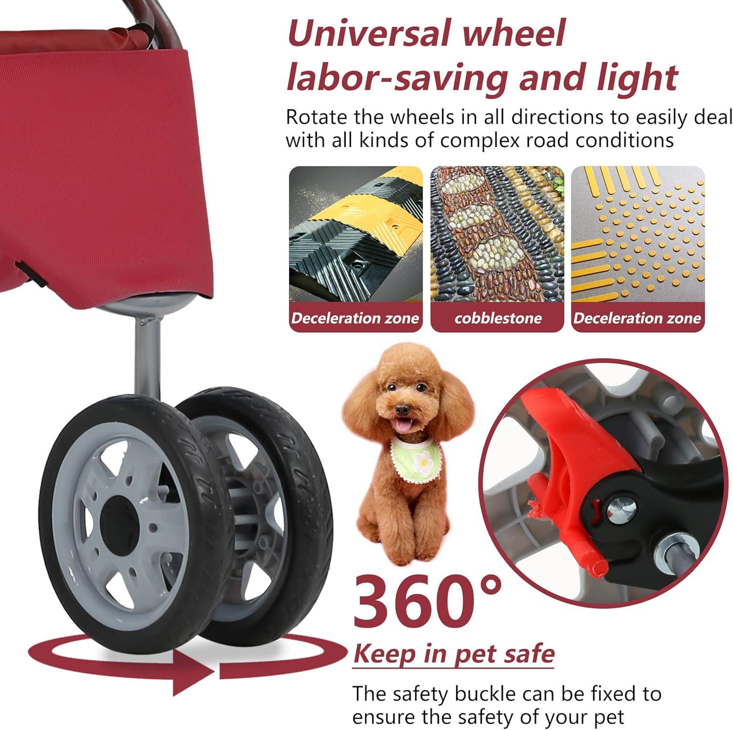 ToccoLeggero Pet Stroller Foldable Dog Stroller 3-Wheel Durable Cat Jogger Stroller For Small And Medium Dogs Cats With Washable Liner Storage Basket Cup Holder