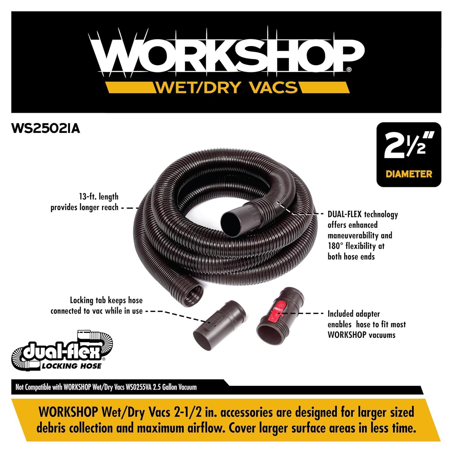 Extra Long Black Plastic Wet/Dry Vacuum Hose with Locking Tab