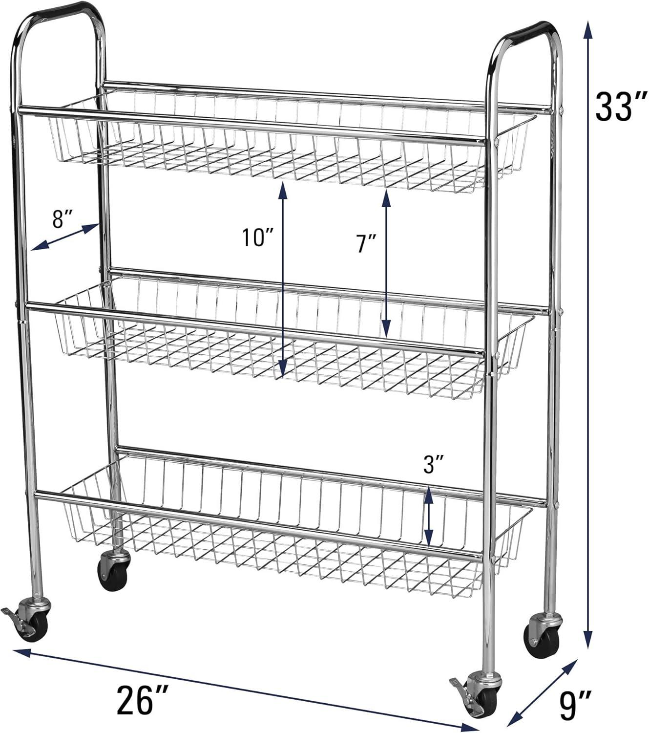 Slim Chrome 3-Tier Metal Laundry Storage Cart