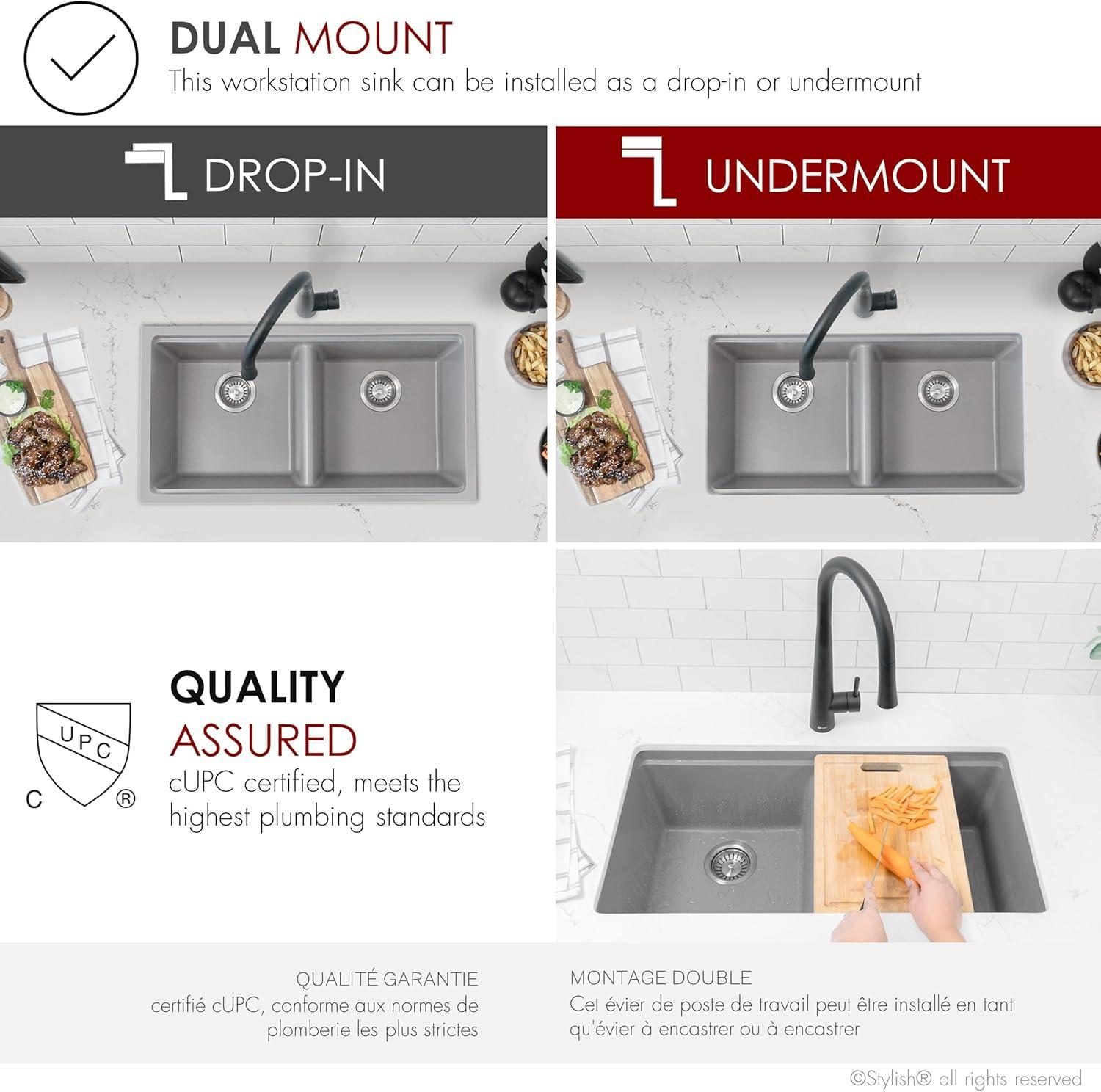 STYLISH S-833WL Stylish Pietra Dual-Mount 33" Composite Granite Double Bowl Kitchen Sink