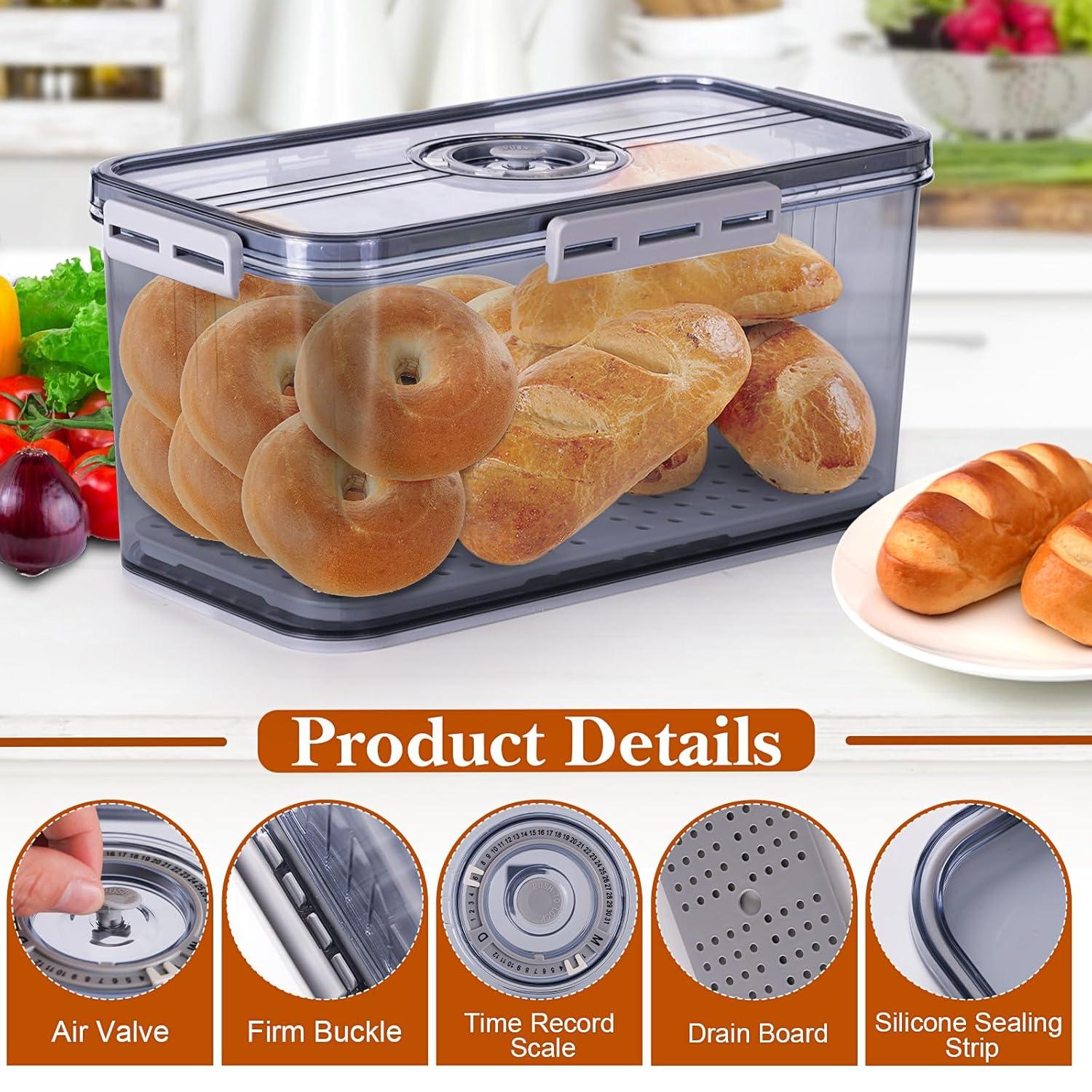 Rebrilliant Bread Box Bread Boxes for Kitchen Counter Airtight, Time Recording Bread Storage