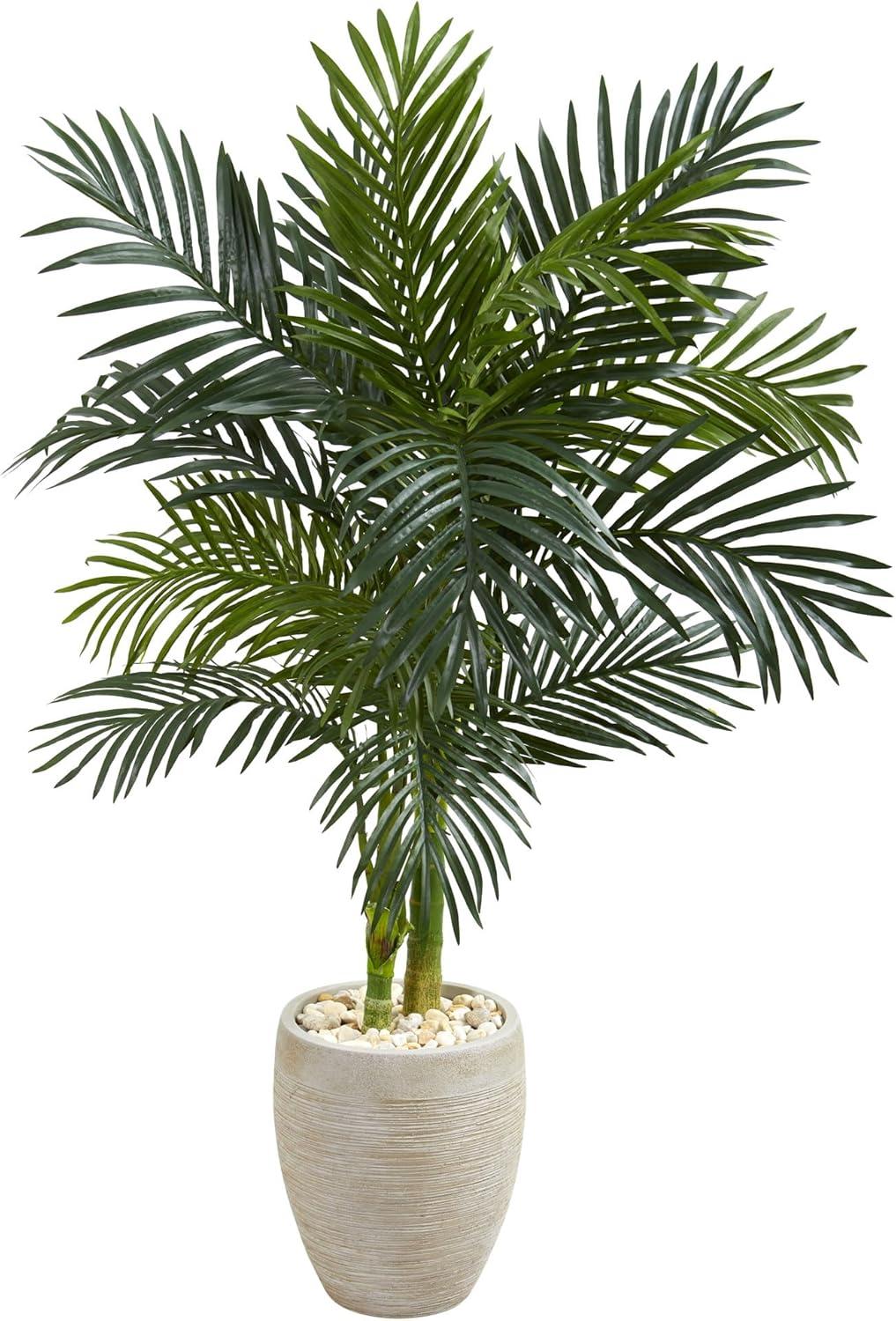 Nearly Natural 4.5’ Golden Cane Palm Artificial Tree in Oval Planter