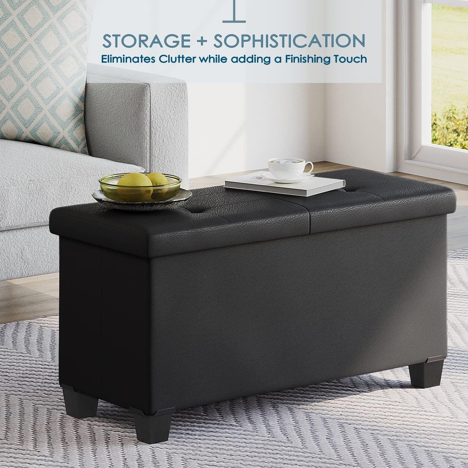 STORAGEBUD Storage Ottoman Bench with Bins, 30-in Storage Bench for Bedroom End of Bed, Folding Foot Rest Ottoman for Living Room Max 660lbs, Faux Leather Ottomans, Black