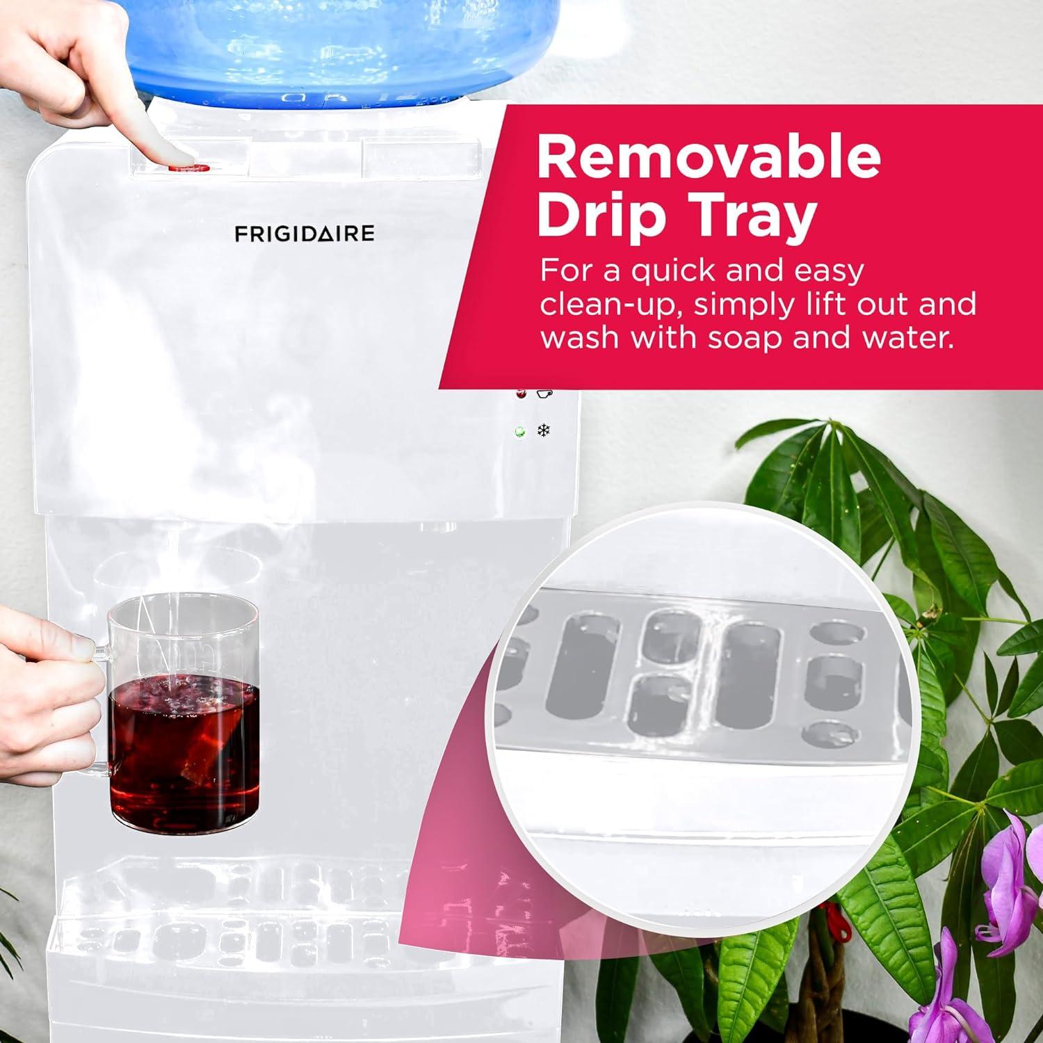 Frigidaire Water Cooler White: Freestanding Electric Dispenser, 5 Gallon Capacity, Hot & Cold, Safety Switch