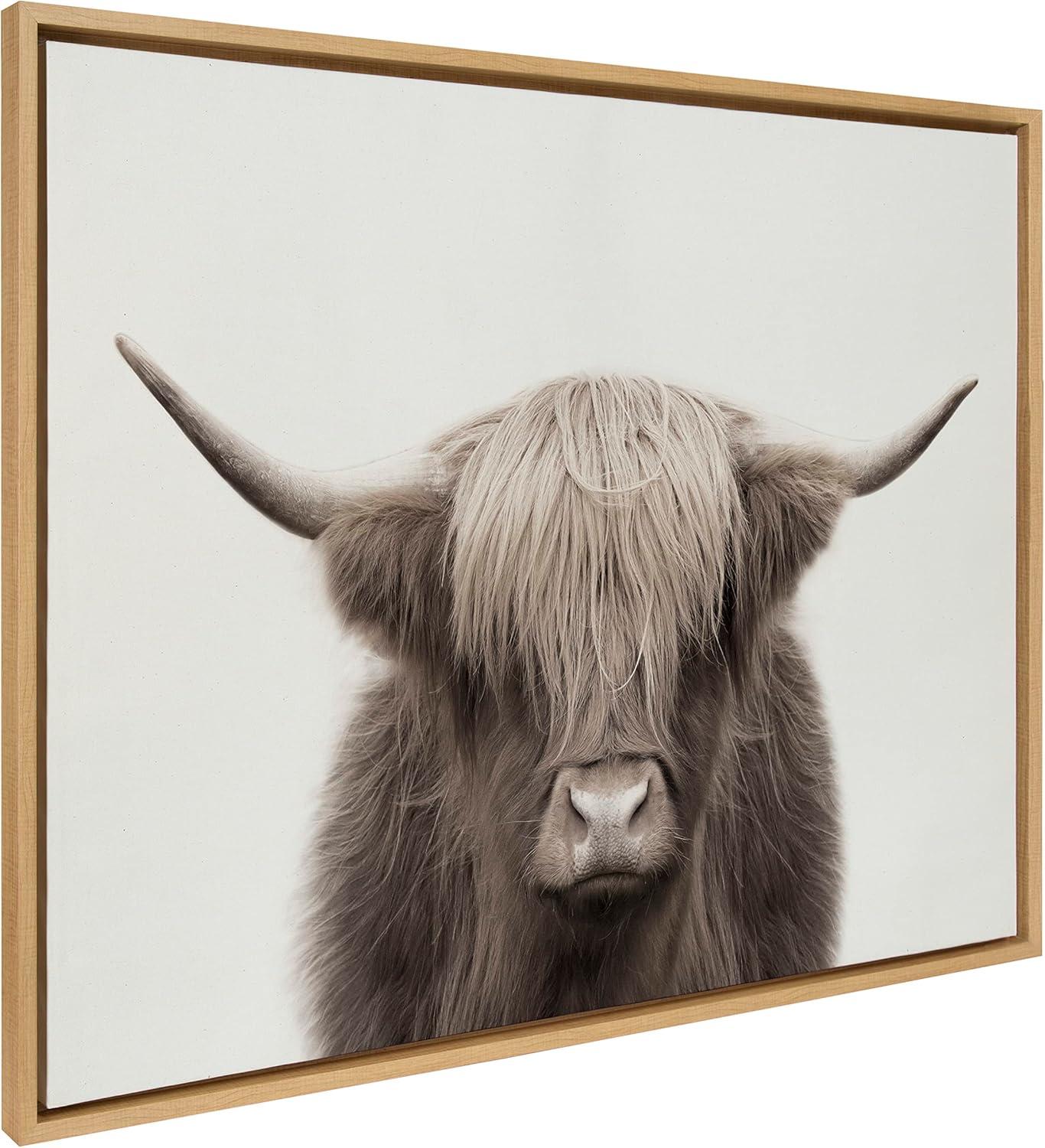 Kate and Laurel - Sylvie Hey Dude Highland Cow Color Framed Canvas by The Creative Bunch Studio