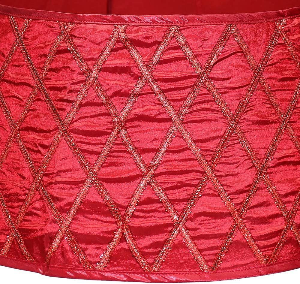 Red Polyester Christmas Tree Collar with Gold Trim, 26" Diameter