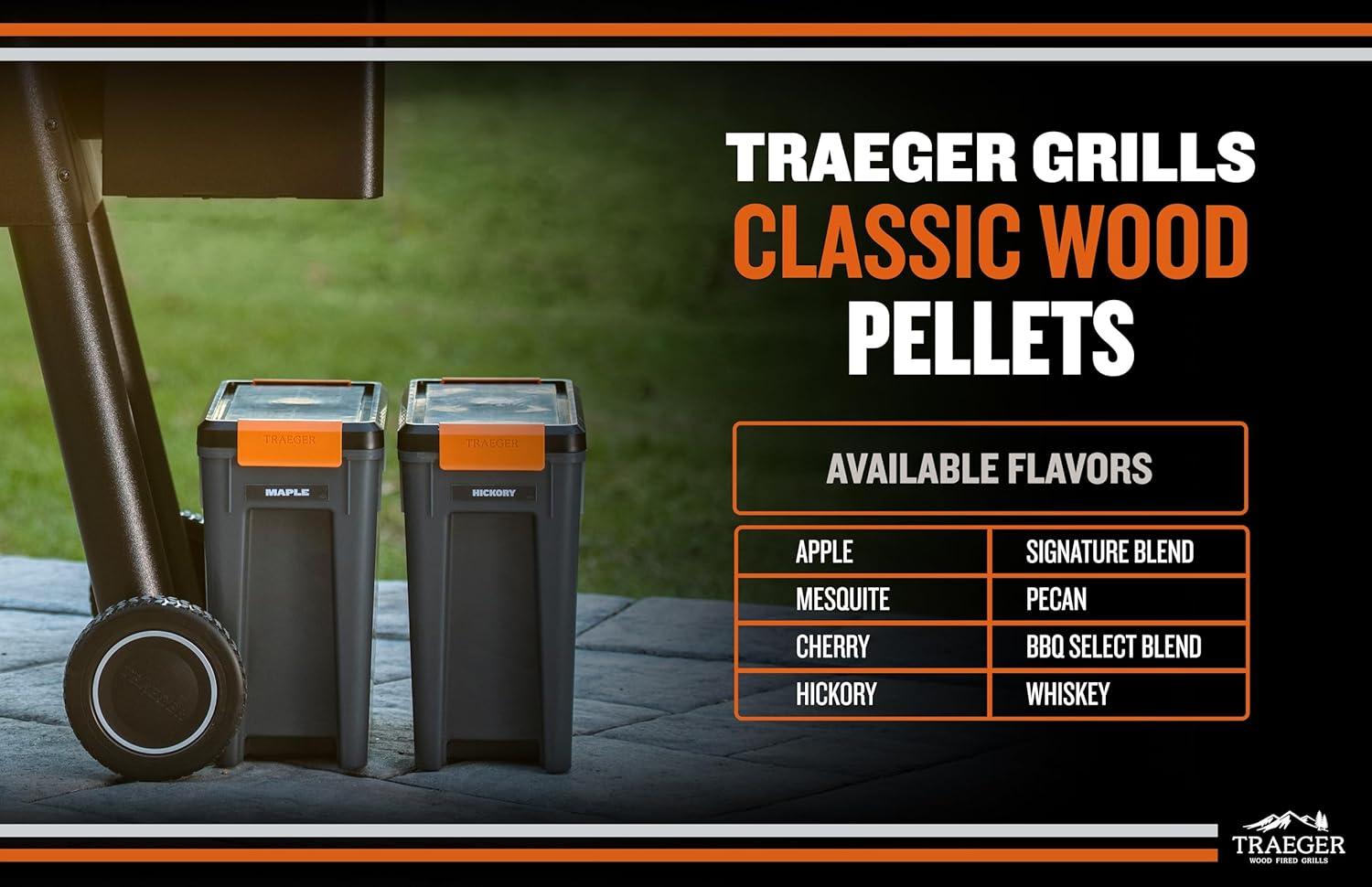 Traeger Grills BAC637 Stay Dry Pellet Storage Bin with Locking Lid, 22lb Capacity Wood Pellet Container with Flavor Stickers, Stackable Design, Airtight Storage for Grill Pellets