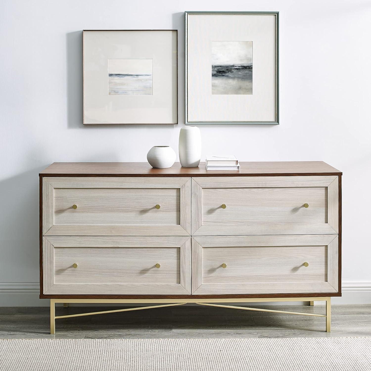 Eloise Glam Double Dresser in Dark Walnut with White Poplar Accents