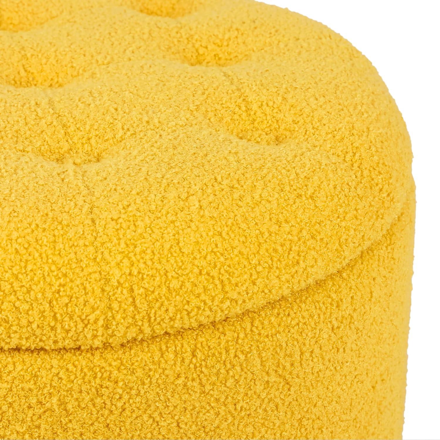 Round Storage Ottoman with Casters, Teddy Velvet Button Tufted Foot Rest Stool for Living Room Bedroom