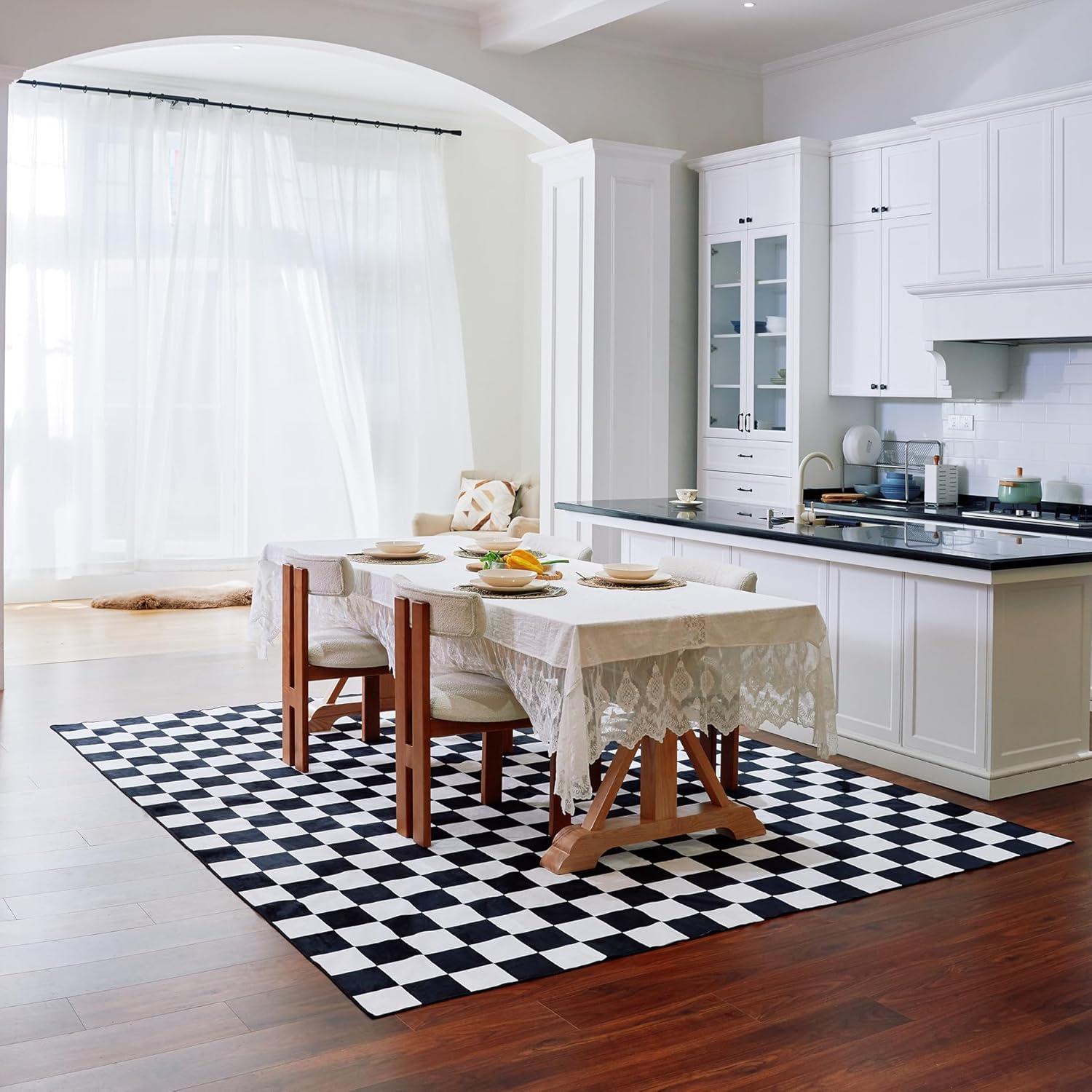 Luxe Weavers Checkered Black and White Geometric 8x10 Area Rug
