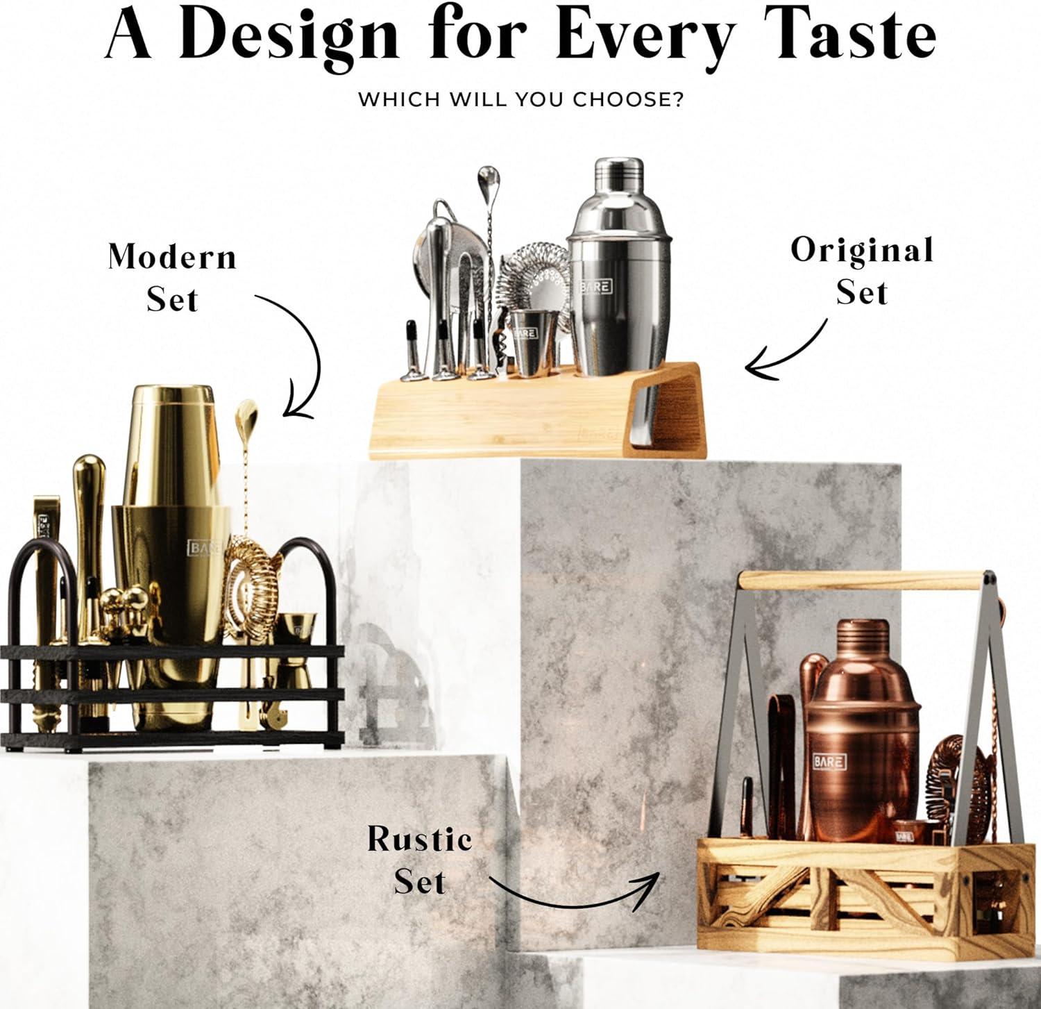 Mixology Bartender Kit Bar Set | 14-Piece Cocktail Shaker Set | Martini Barware Mixing Tools for Home Bartending | Incl. 35 Recipe Cards | Gift Set (24oz Cobbler Shaker, Gold/Black)