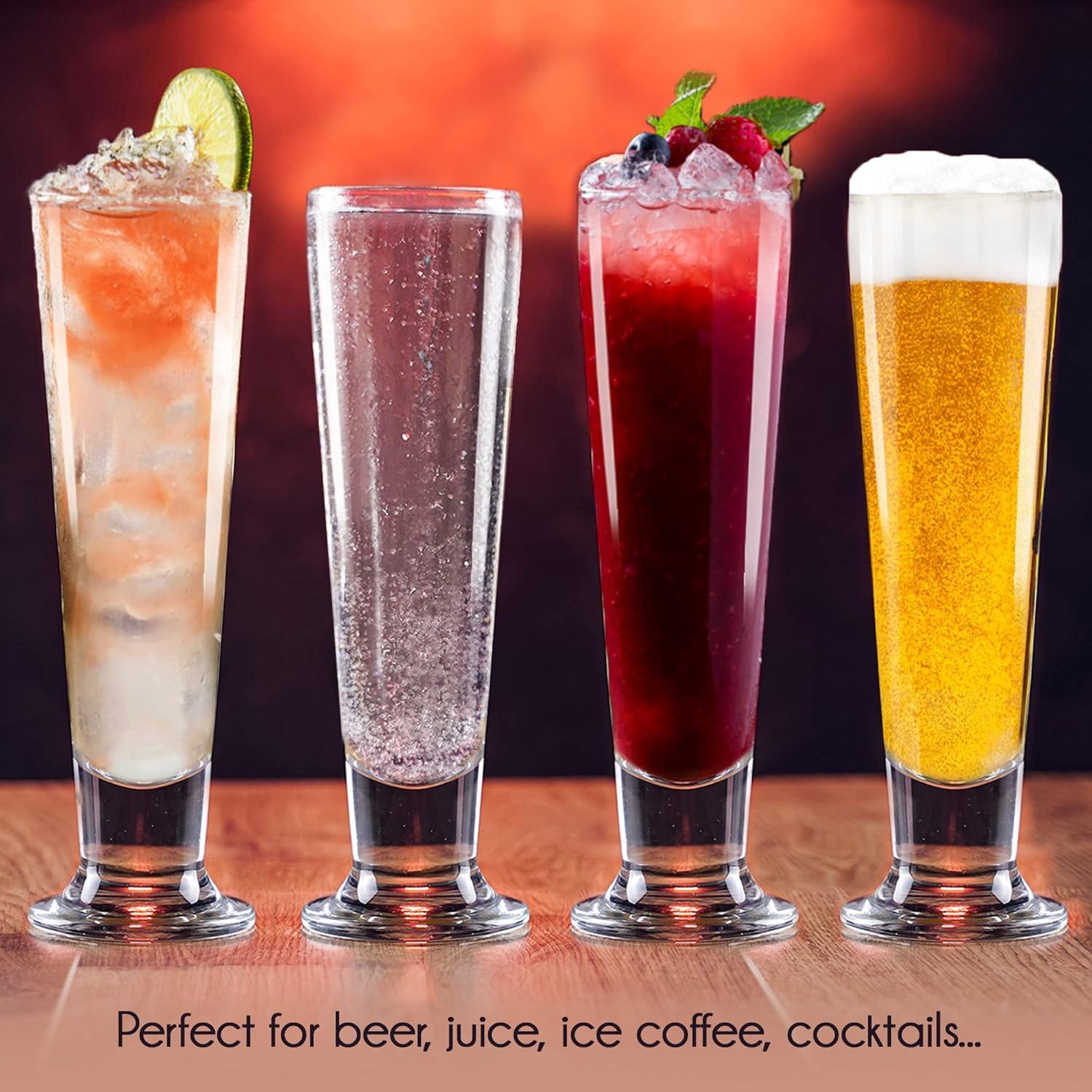 CRYSTALIA Beer Glasses Set, Tall Footed Pilsner Glass, Pint Beer Drinking Set, Lead-Free Brewery Tumblers, Craft Beer Tasting Glass, Classic Lager Stout Clear Glassware, IPA Glasses for Men, 4 PCs