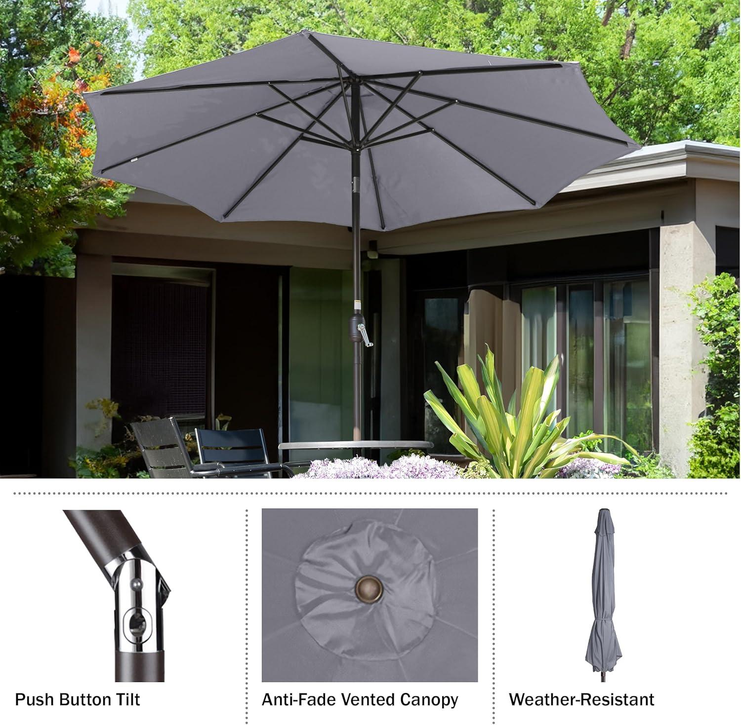 Villacera 83-OUT5446 9 ft. Outdoor Patio Umbrella with 8 Ribs - Gray