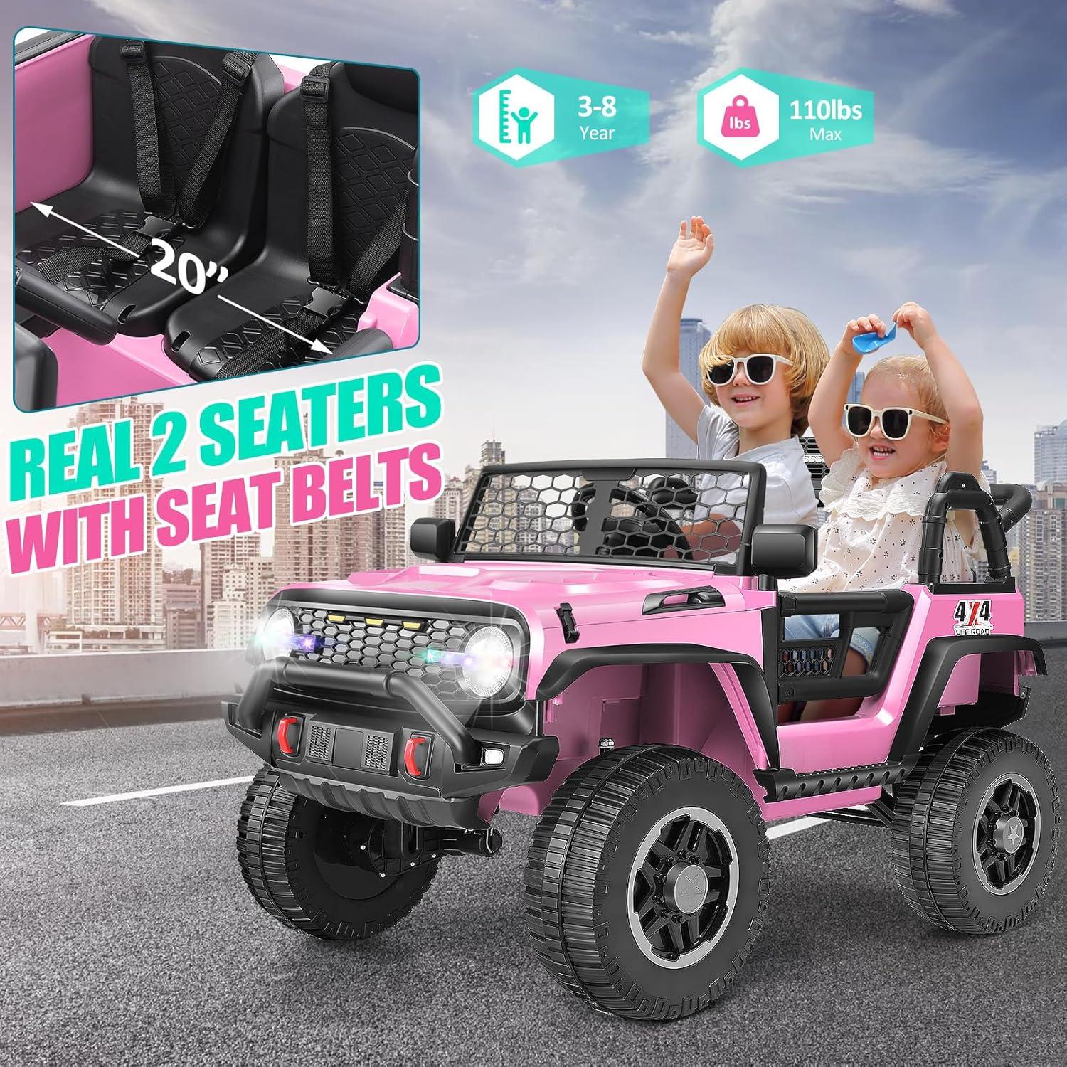 Hikiddo 24V 9Ah Ride on Toy for Big Kids, 2-Seater Powered Ride-on Truck Car with Remote - Pink