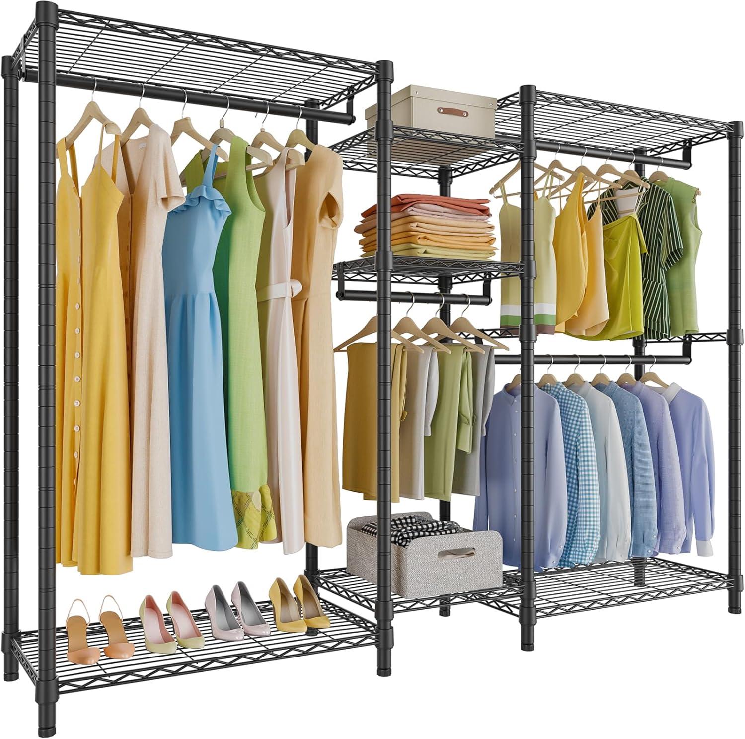 Black Heavy Duty Portable Wire Garment Rack with Shelves