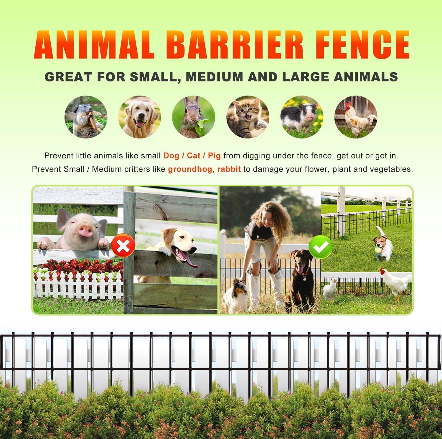 25 Pack Garden Animal Barrier Fence, 1.65inch Spike Spacing No Dig Fence, Reusable Rustproof Metal Fence Border, Dogs Rabbits Blocker Fence for Outdoor Yard, Total 27ft(L) x 17inch(H)