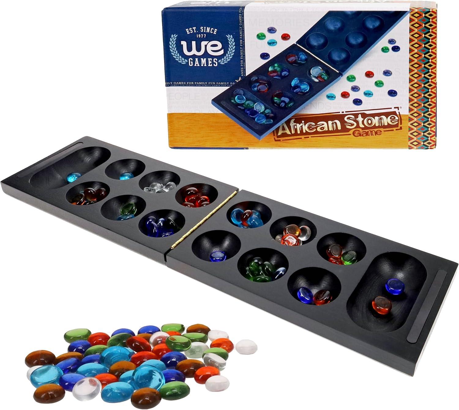 WE Games Folding Mancala - Solid Wood Board & Glass Stones