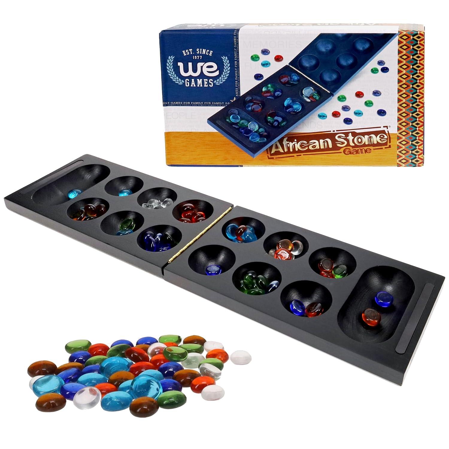 WE Games Folding Mancala - Solid Wood Board & Glass Stones