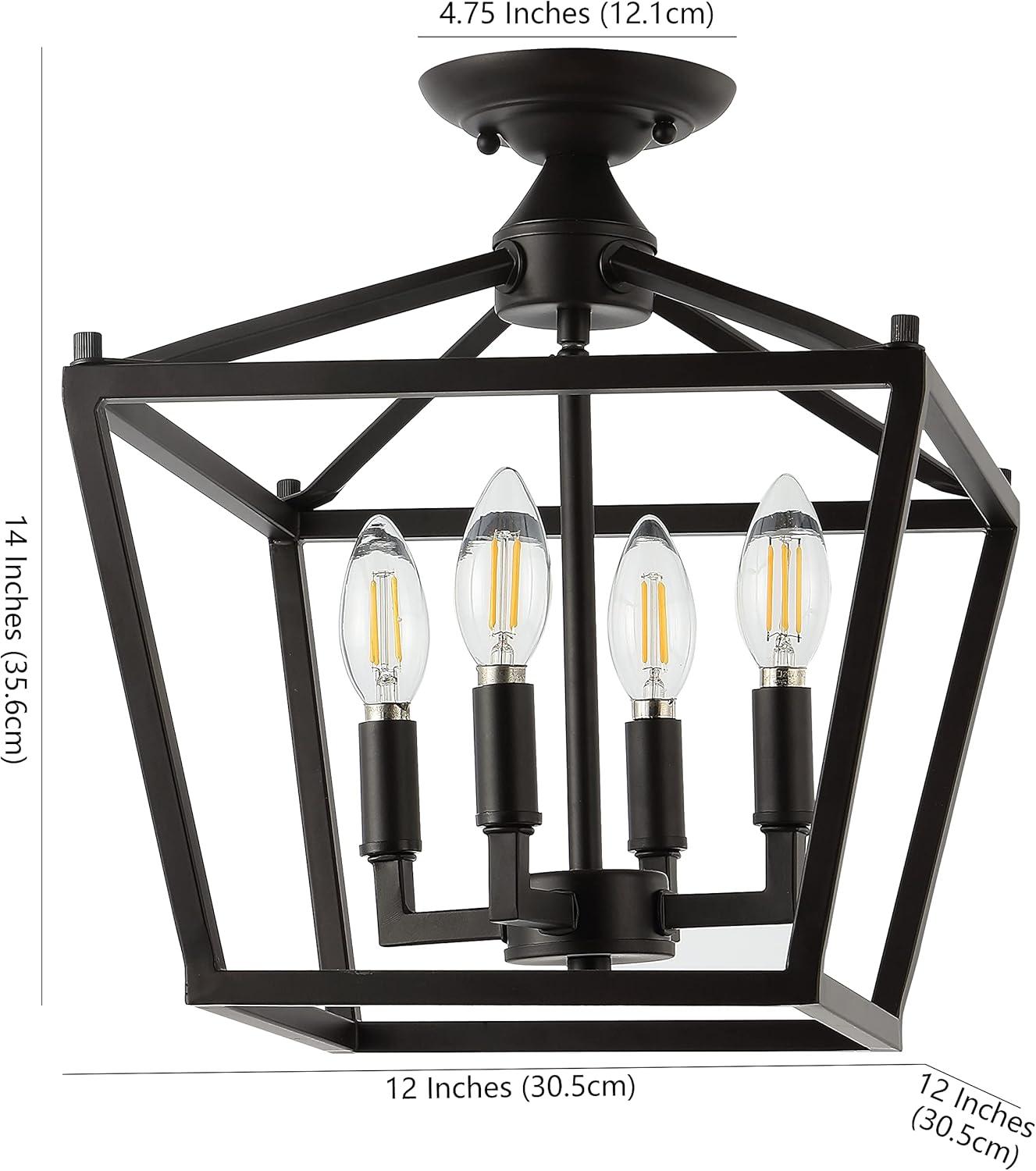 Plains Mini Lantern 12" 4-Light Iron Modern Farmhouse LED Flush Mount, Oil Rubbed Bronze