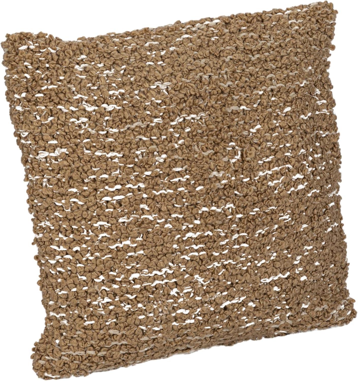 Tan Woven Cotton Blend Bouclé Square Pillow