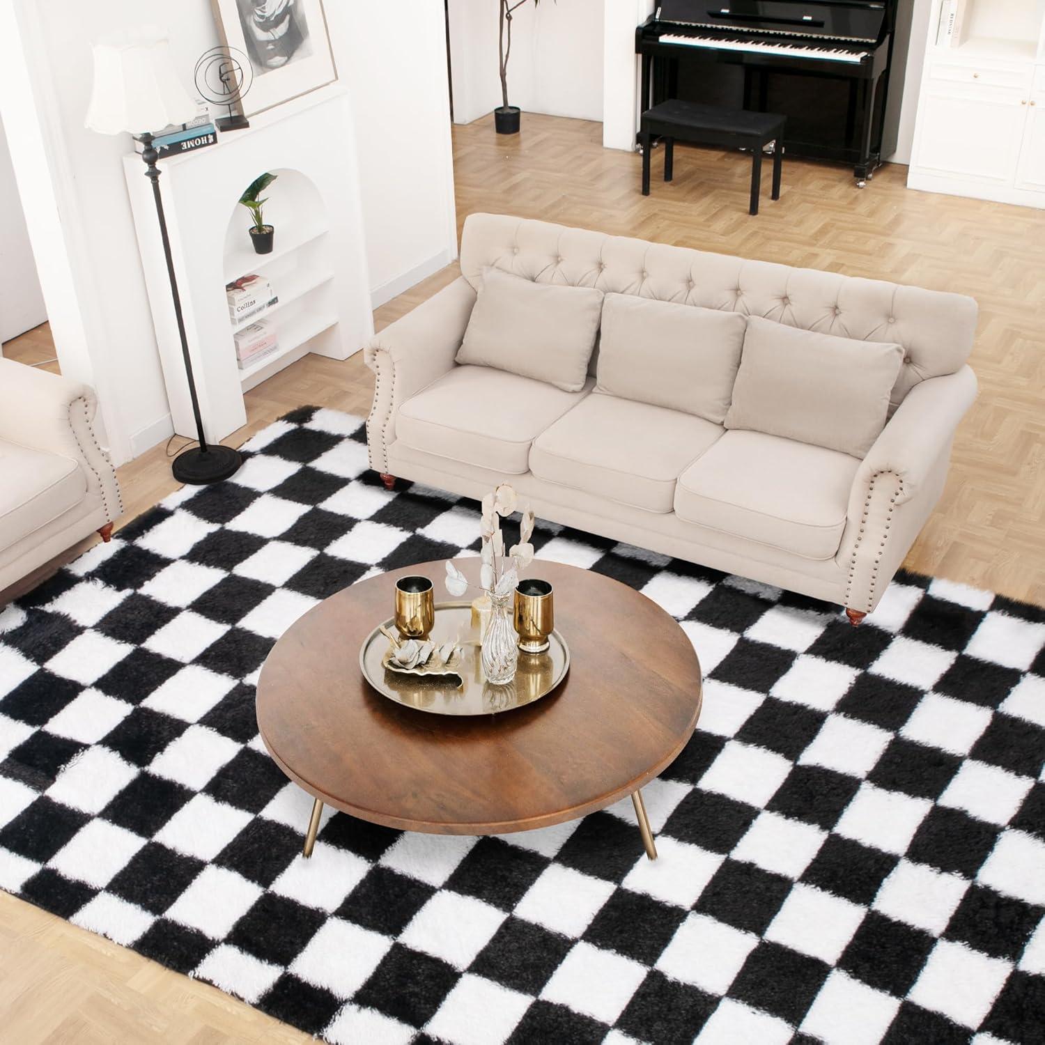 Luxe Weavers Checkered Black and White Geometric 8x10 Indoor Area Rug