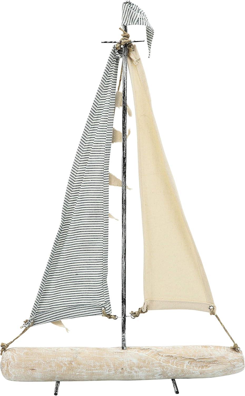 Sagebrook Home Iron 25" Sailboat With  Cloth Sails, Multi, Rectangle, Metal, Coastal, 17"L X 5"W X 25"H, Solid Color