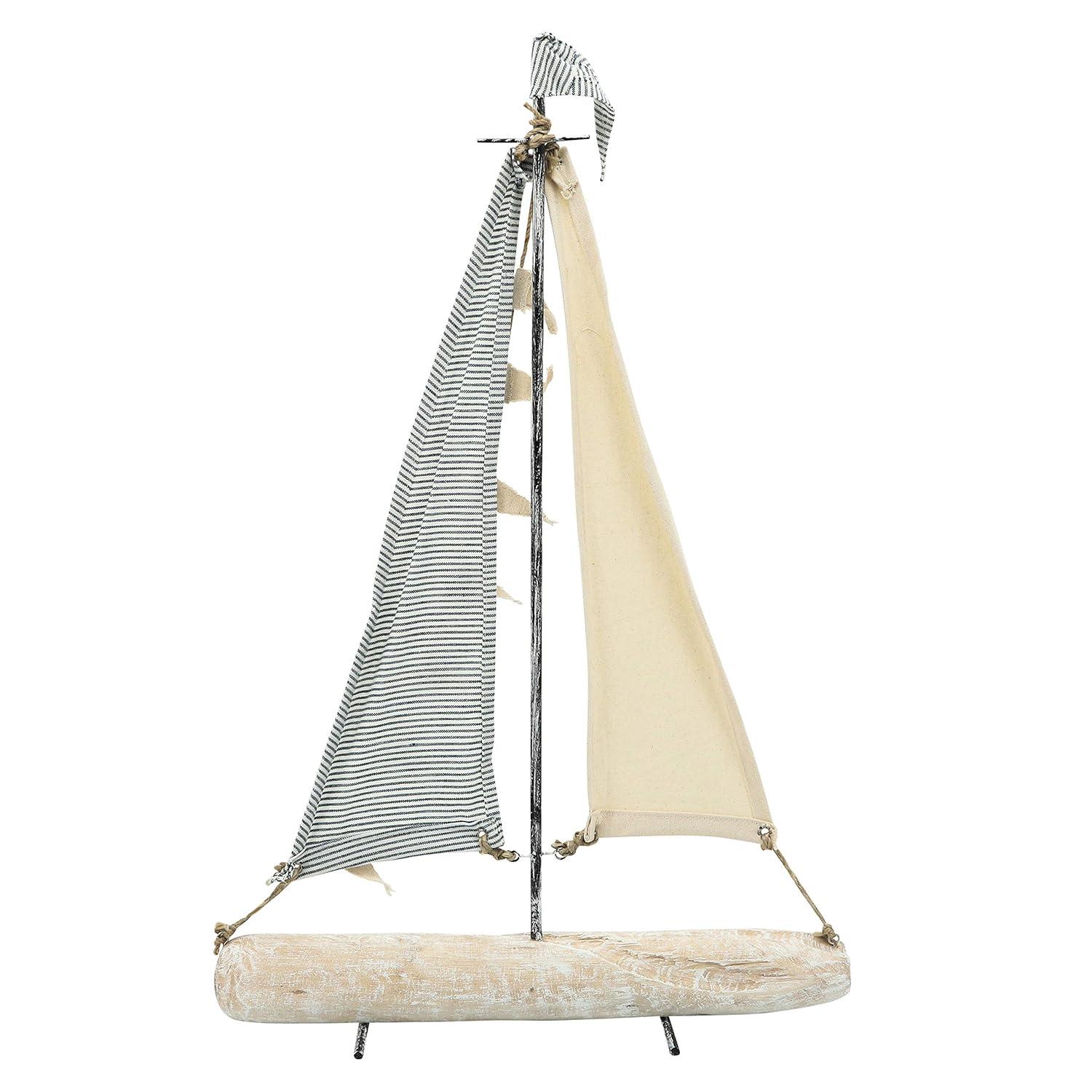 Sagebrook Home Iron 25" Sailboat With  Cloth Sails, Multi, Rectangle, Metal, Coastal, 17"L X 5"W X 25"H, Solid Color