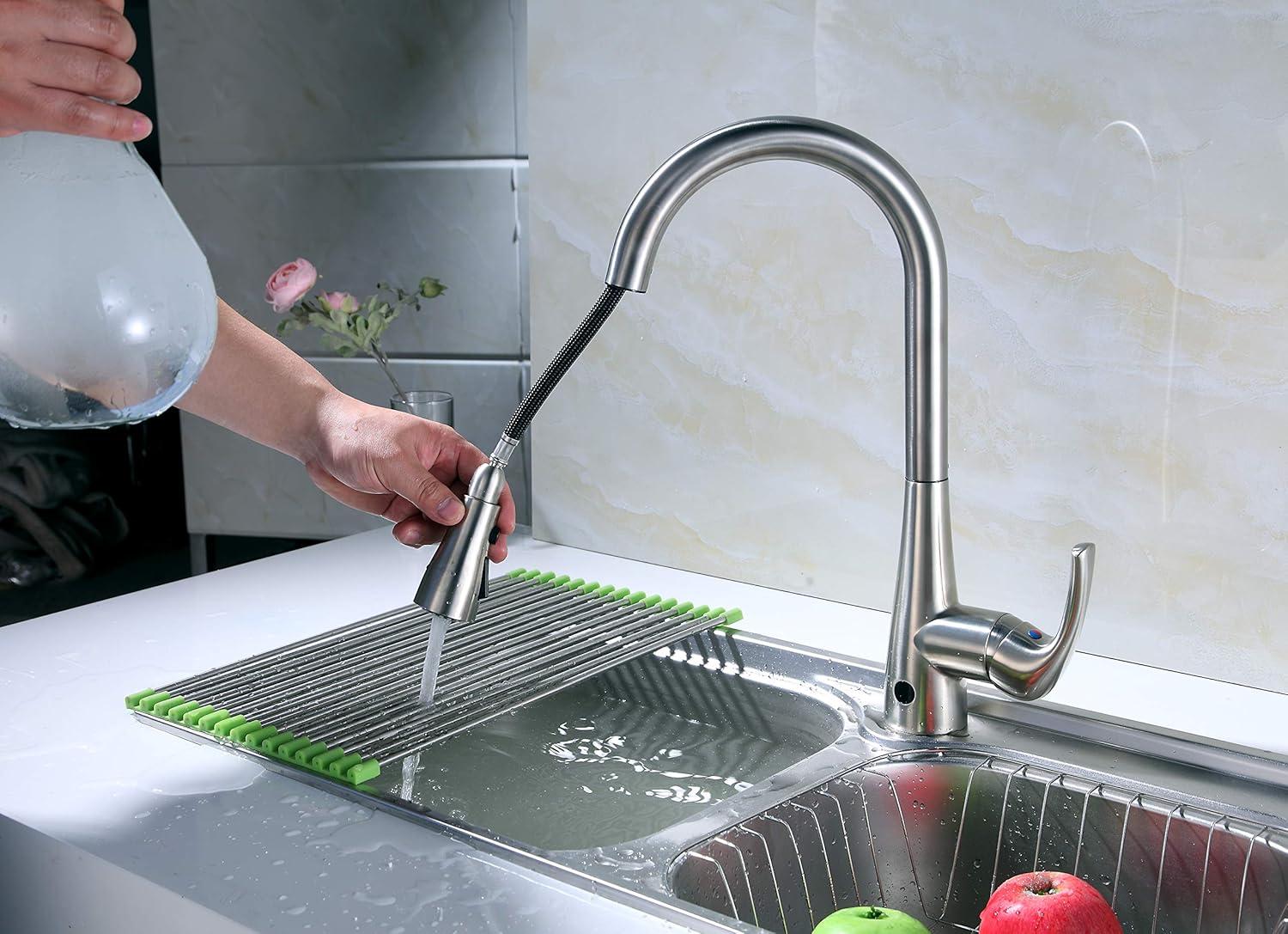 Brushed Nickel Single Handle Pull-Down Kitchen Faucet with Spray