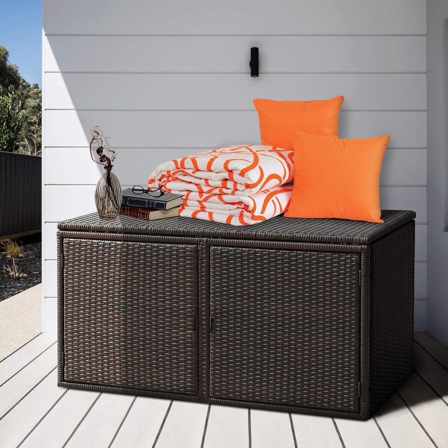 Brown Wicker and Steel 88 Gallon Deck Storage Box