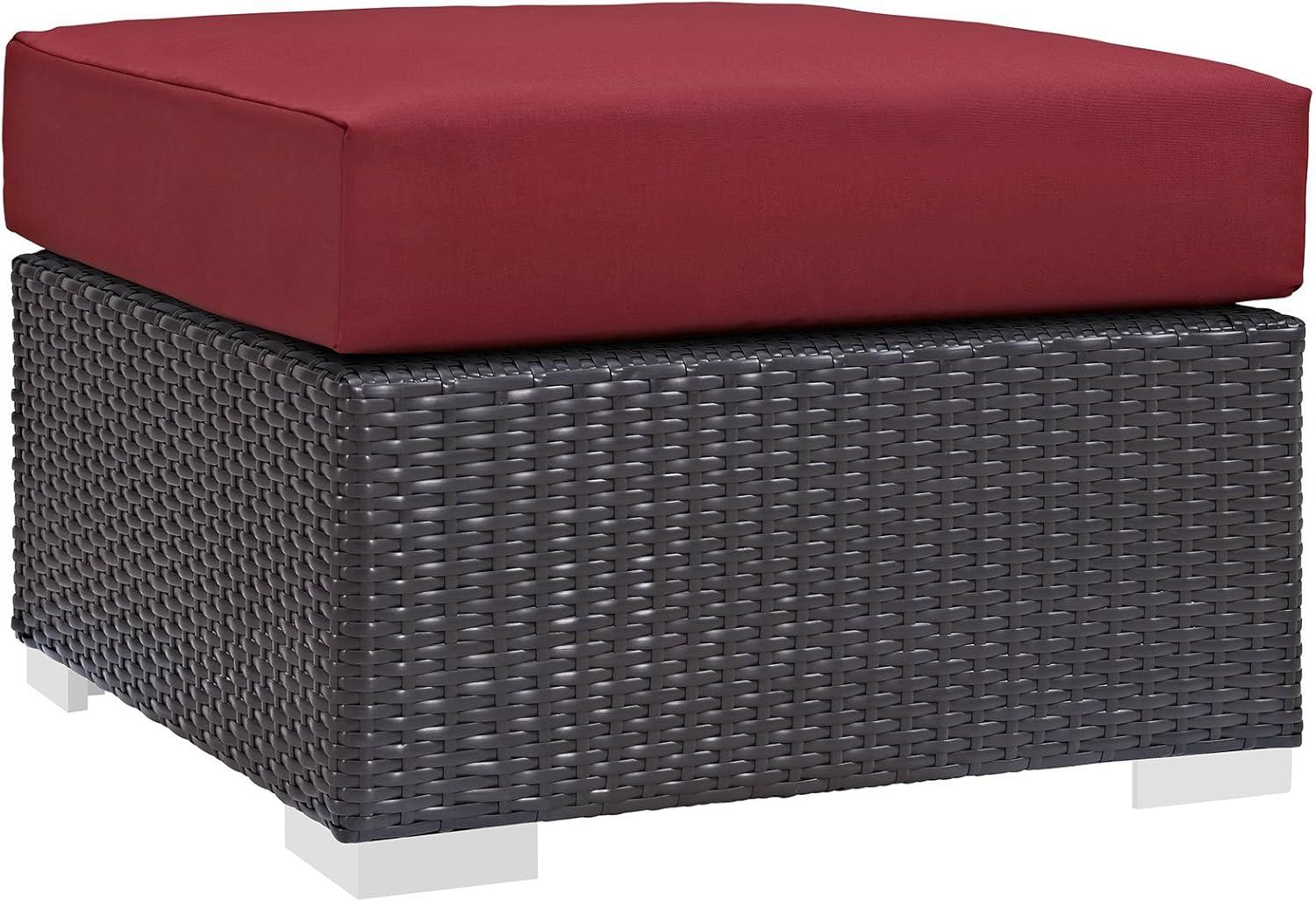 Modway Convene Square Fabric and Rattan Patio Ottoman in Espresso/Red