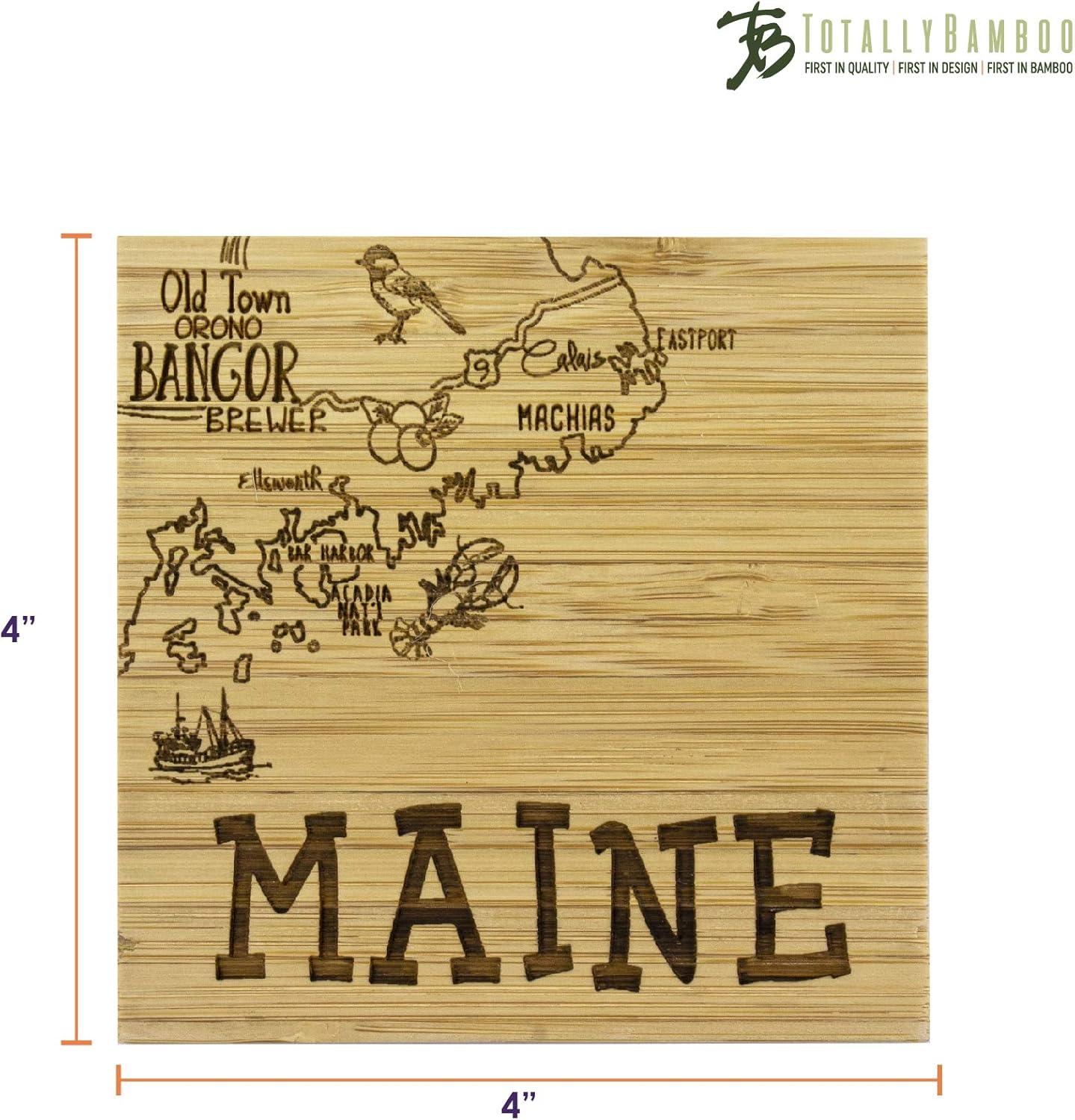 Maine State Bamboo Puzzle Coaster Set with Case