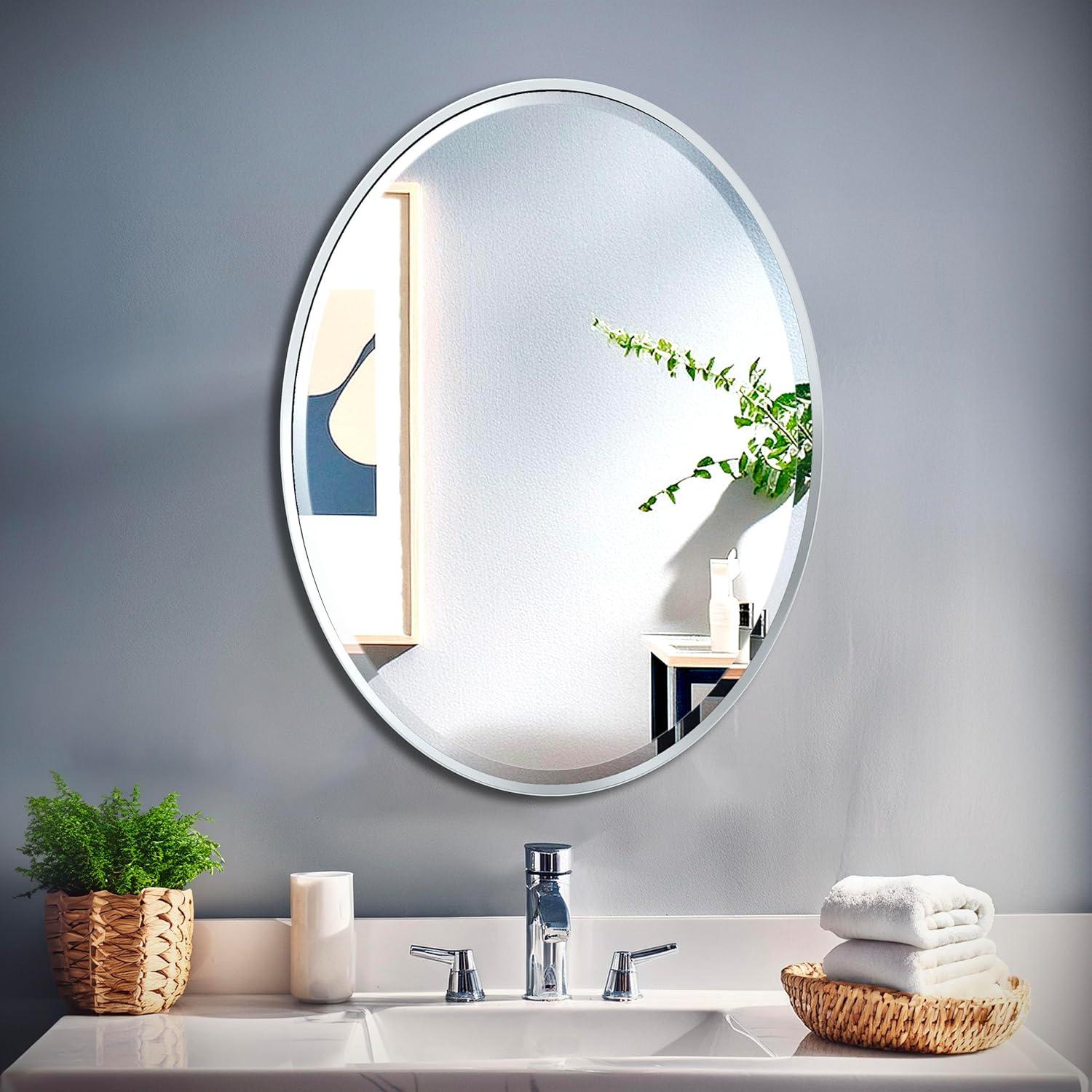 Flush Mount Framed Bathroom Vanity Mirror | Oval Framed Wall Mirror with Beveled Edge | Decorative Wall Mirror for Bathroom, Bedroom, Hallway, Entryway