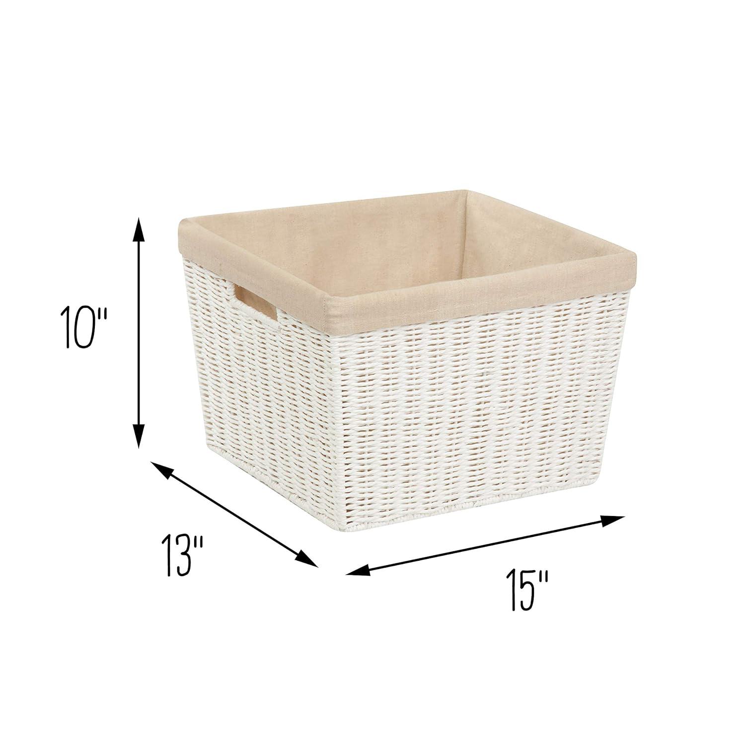 Honey-Can-Do Paper Rope and Steel Large Storage Basket with Liner, White/Natural