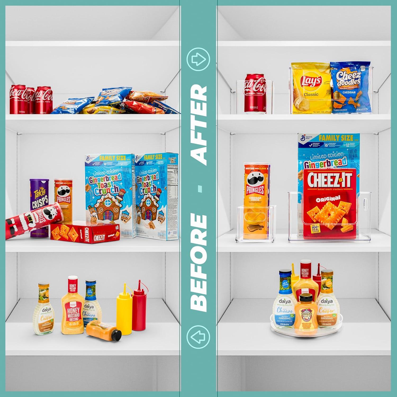 Sorbus Sorbus Pantry Organizers and Storage Set (Set of 4) 1 Large Stackable Storage Bin Open Front 2 Narrow Stackable Storage Bins 1 Lazy Susan Organizer for Fridge, Clear Pantry Storage Bins