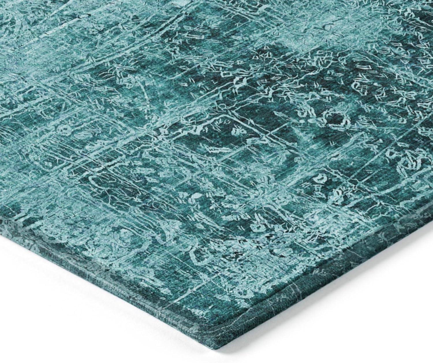 Teal Rectangular Synthetic Flat Woven Washable Rug 3' x 5'