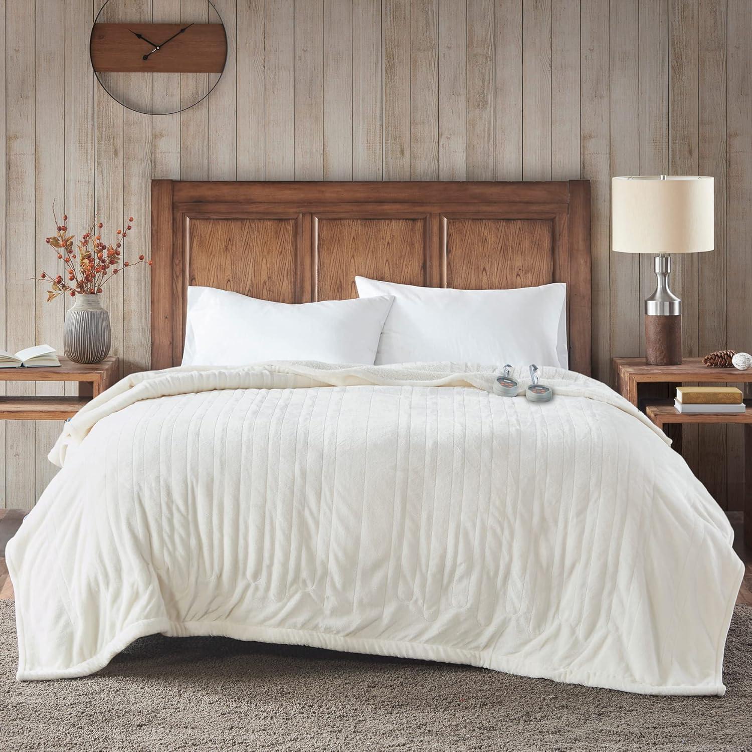 Woolrich Woolrich Heated Plush to Berber Sapphire Blue Blanket Queen