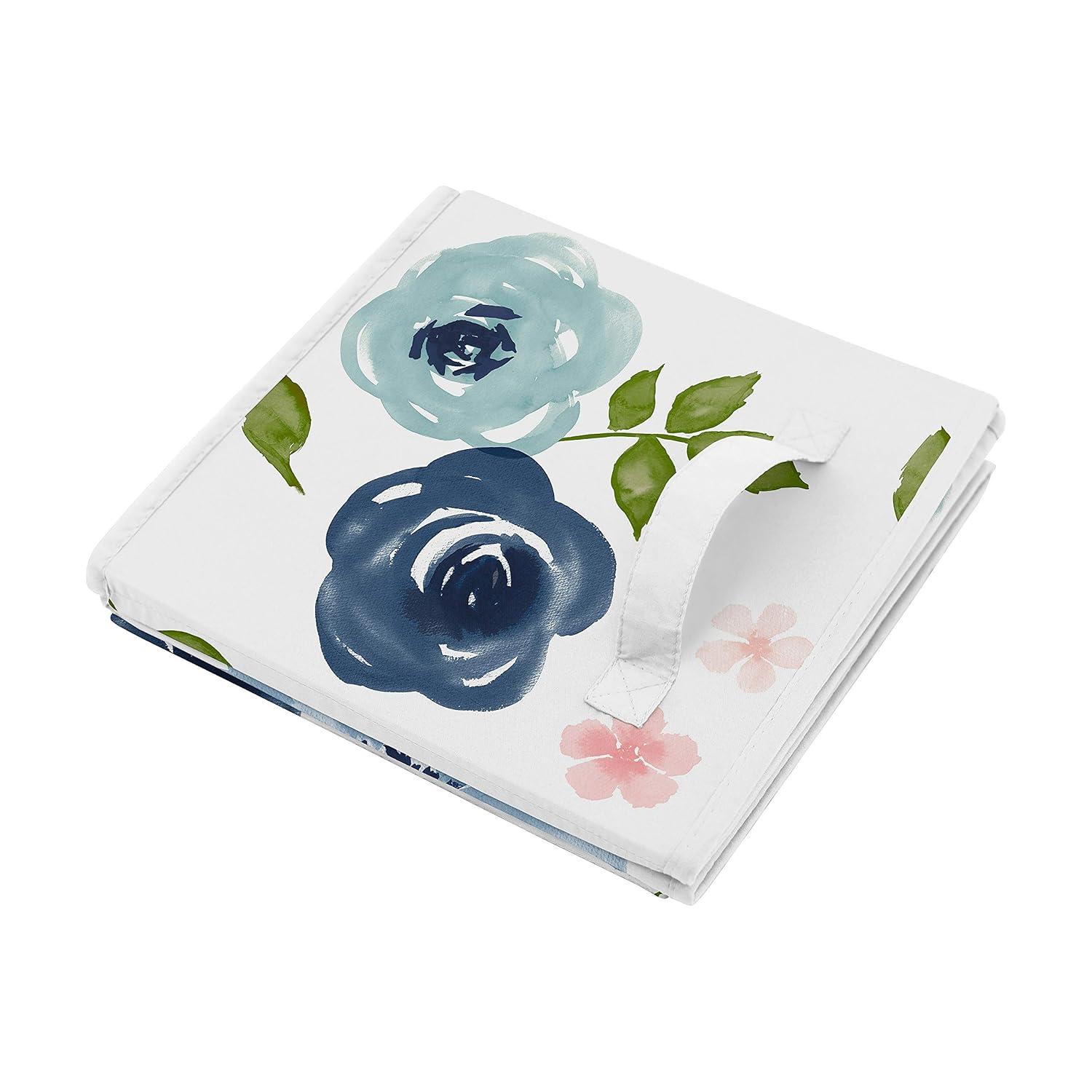Sweet Jojo Designs Girl Set of 2 Kids' Decorative Fabric Storage Bins Watercolor Floral Blue Pink and White