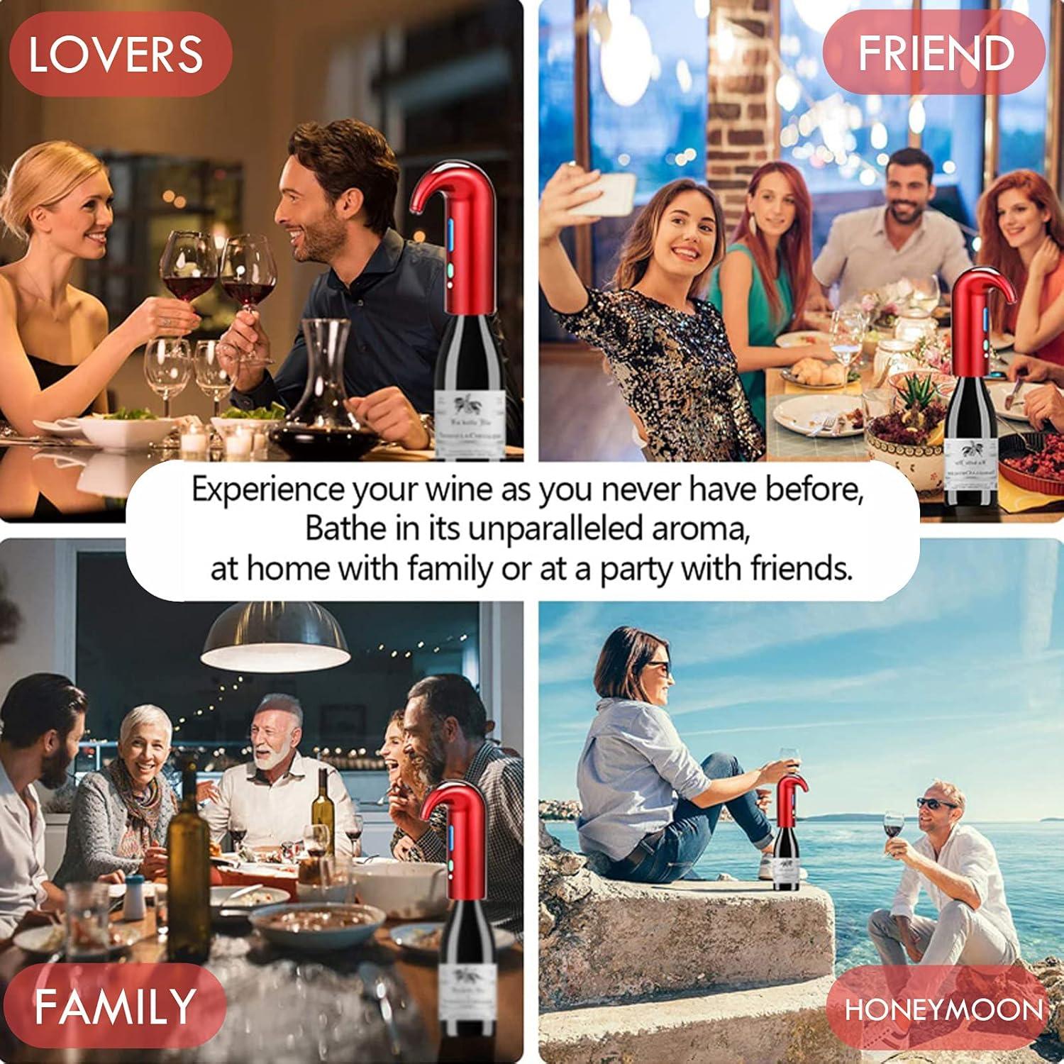 Wine Aerator, Electric Wine Aerator Pourer Multi Smart Wine Decanter with Aerator Portable One-Touch Wine Dispenser Automatic Wine Pourer with Stopper USB Rechargeable for Travel, Home, Bar
