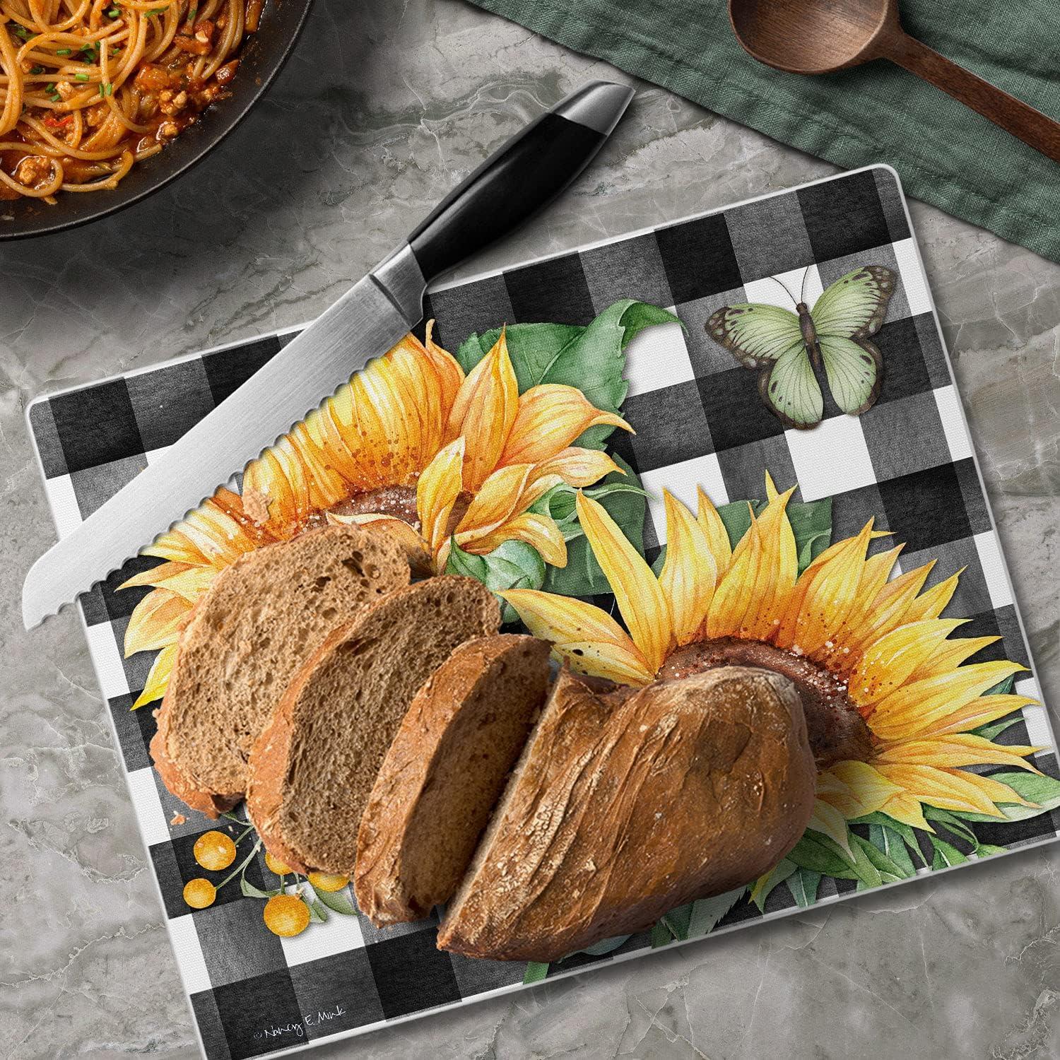 CounterArt Sunflower Fields Tempered Glass Cutting Board 10" x 8"