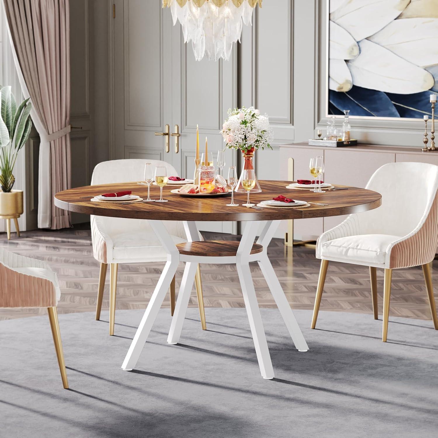 Tribesigns 47 Inch Round Dining Table, Modern Kitchen Table for 4, Small Dinner Table for Dining Room, Living Room, White (Only Table)