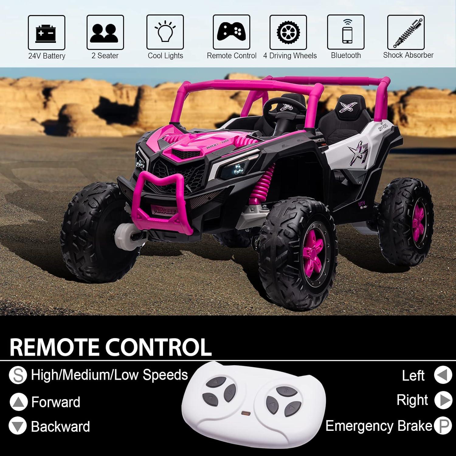 Track 7 24V Ride on UTV, 2-Seater Ride on Car with Remote Control, Music, 2 Speed, Key Start, 4x4 Ride on Off-Road Truck, Blue