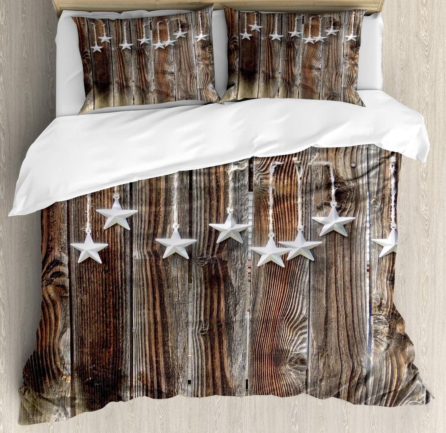 Queen Brown and Grey Rustic Star Duvet Cover Set