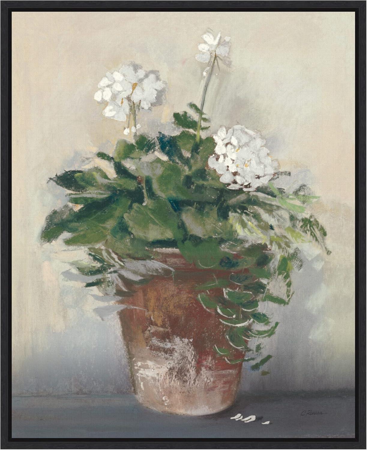 Amanti Art Pot of White Geraniums by Carol Rowan Framed Canvas Wall Art