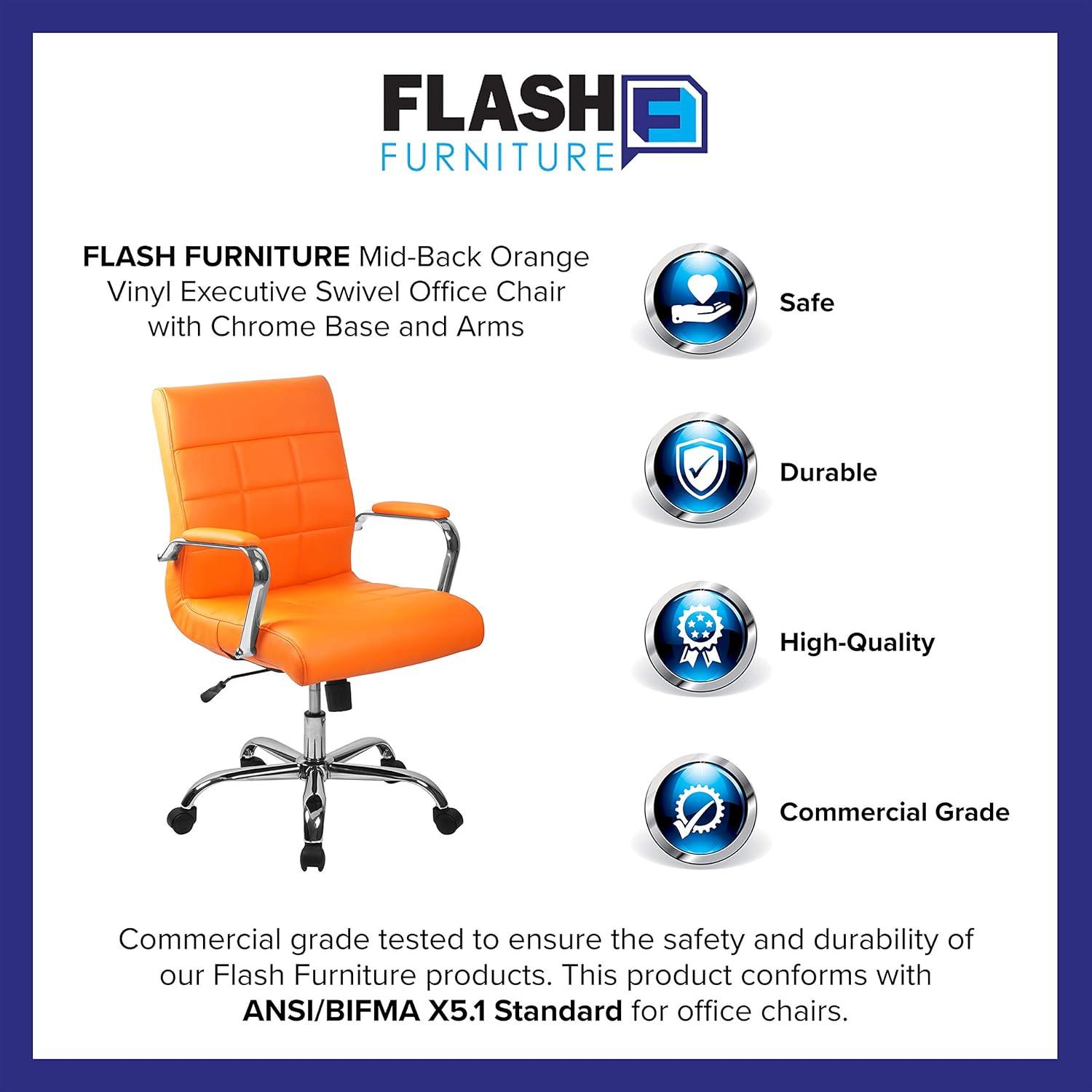 Flash Furniture Mid-Back Vinyl Executive Swivel Office Chair with Chrome Base and Arms