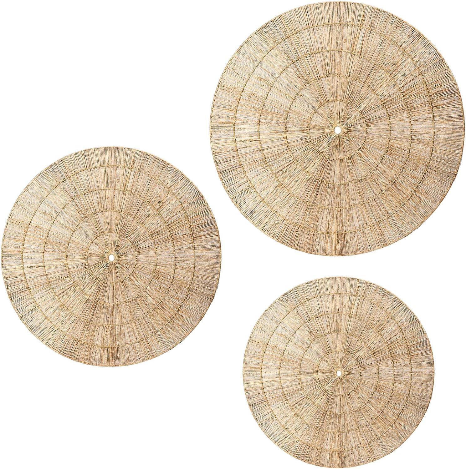 Artera Boho Wicker Wall Baskets Decor - Set of 3 Oversized, Hanging Natural Woven Seagrass Flat Basket, Round Decorative Wall Basket Decor for Living Room or Bedroom, Unique Wall Art